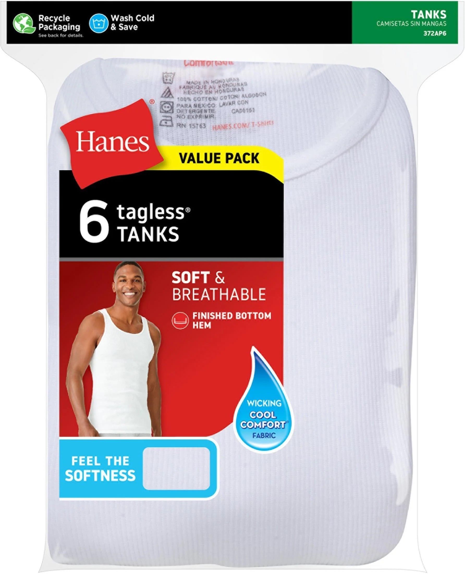 HANES MENS TANK TOP WHITE UNDERSHIRT100 % COTTON - 6 PACK - Image 3