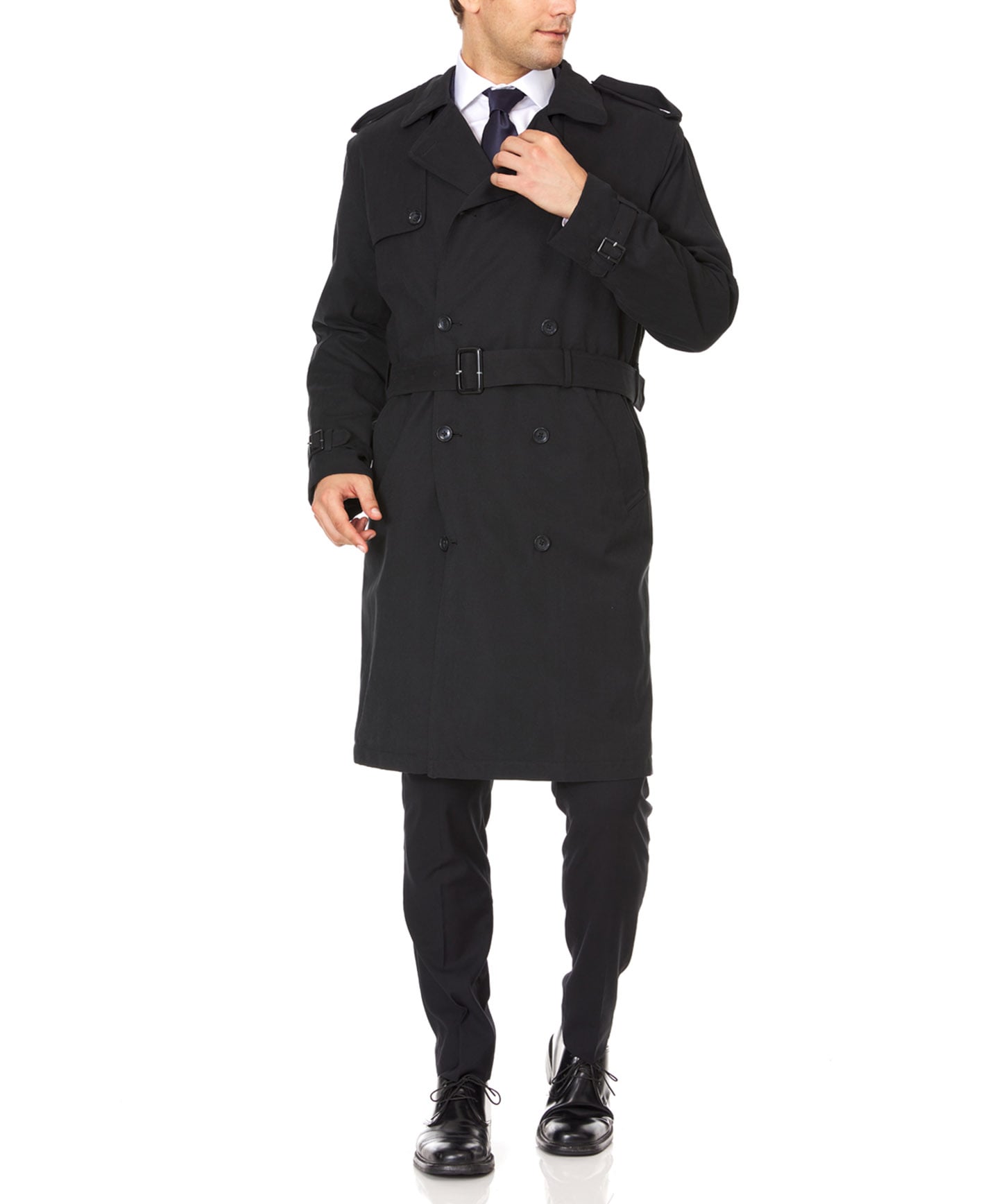 ADAM BAKER Mens Microfiber Blend Double Breasted Belted Trench