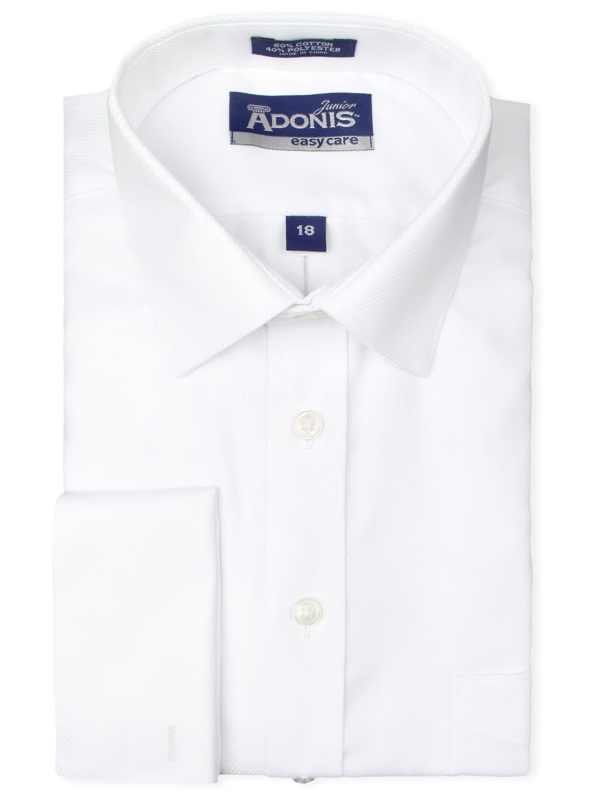 ADONIS. Boys Cotton Blend, Diagonal Pique Design, French Cuff Sleeve Dress Shirt