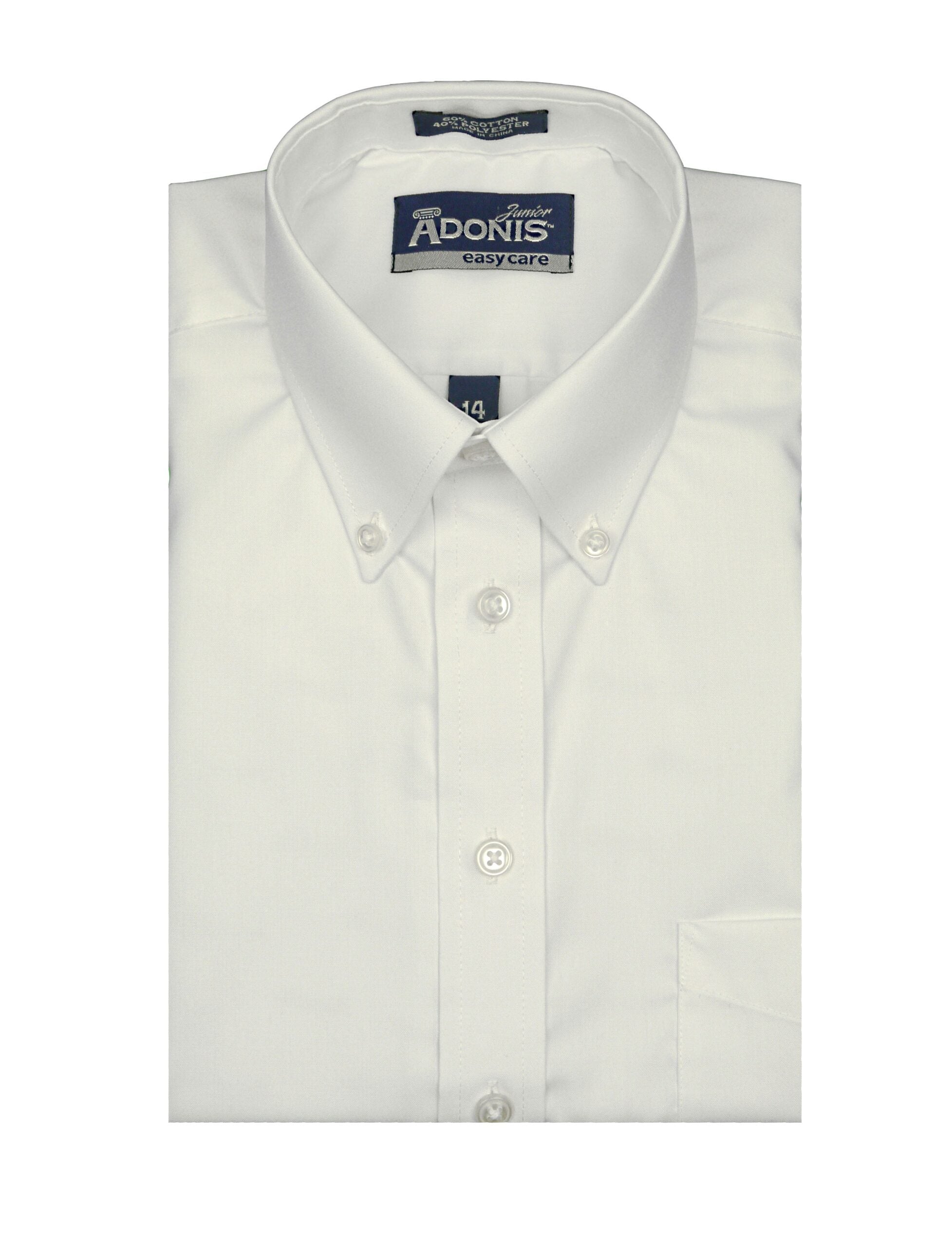 ADONIS Boys Solid White Cotton Blend Button Down Collar Long Sleeve Dress Shirt