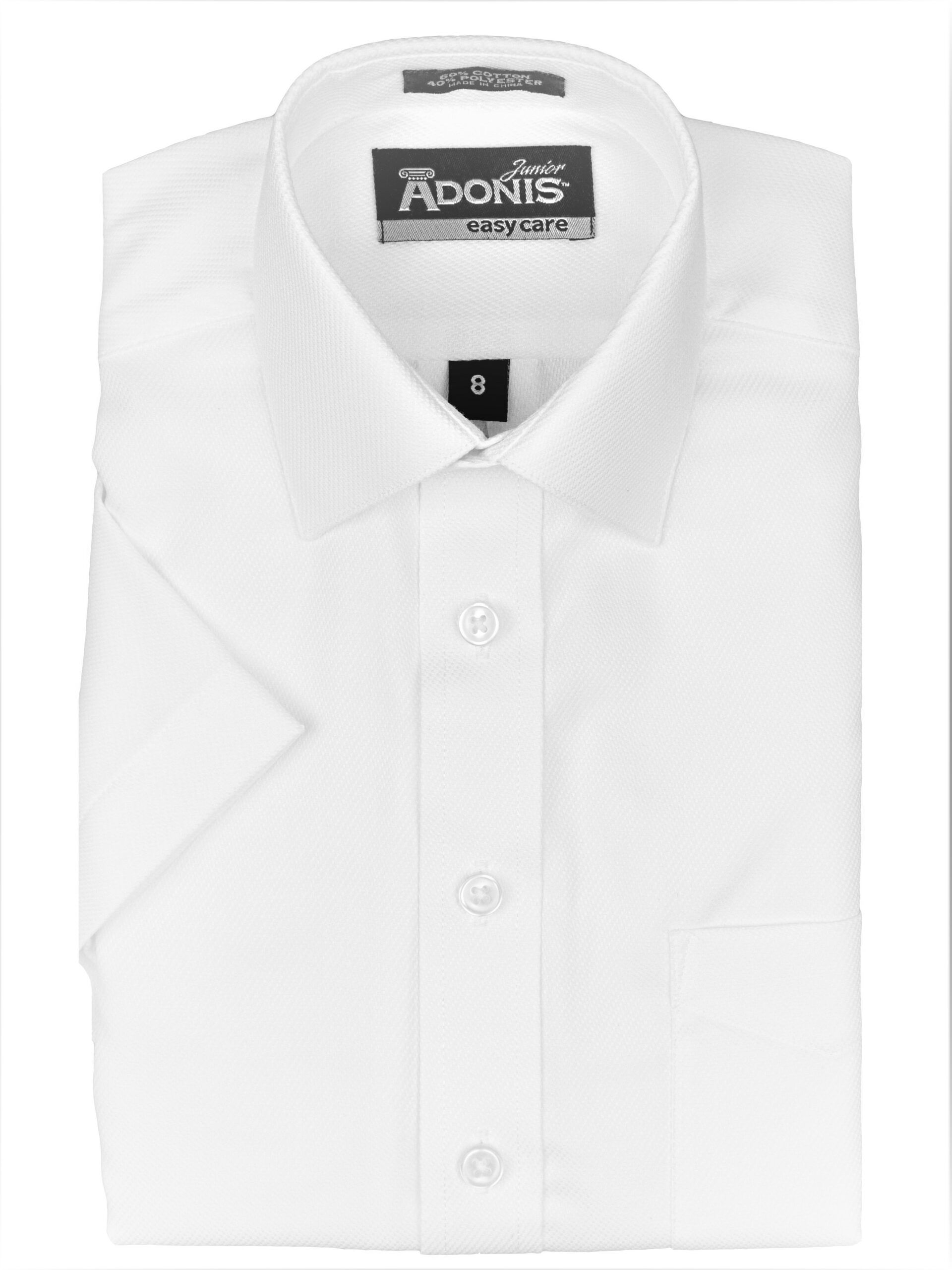 ADONIS Boys White Diagonal Pique Easy Care Cotton Blend Short Sleeve Dress Shirt