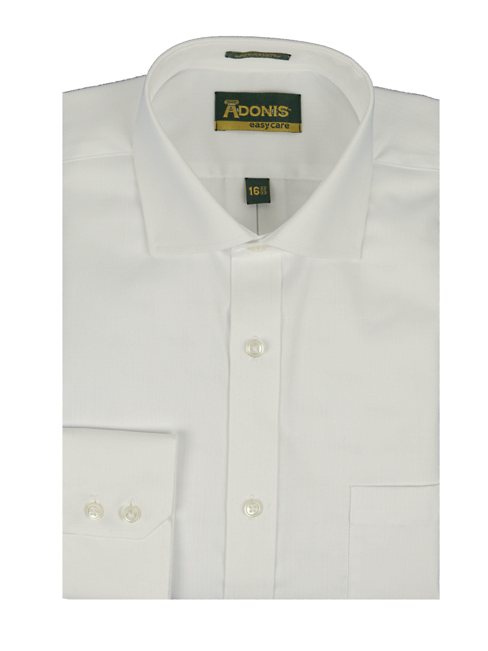 ADONIS Mens Classic Fit Long Sleeve White Herringbone  Easy care Dress Shirt