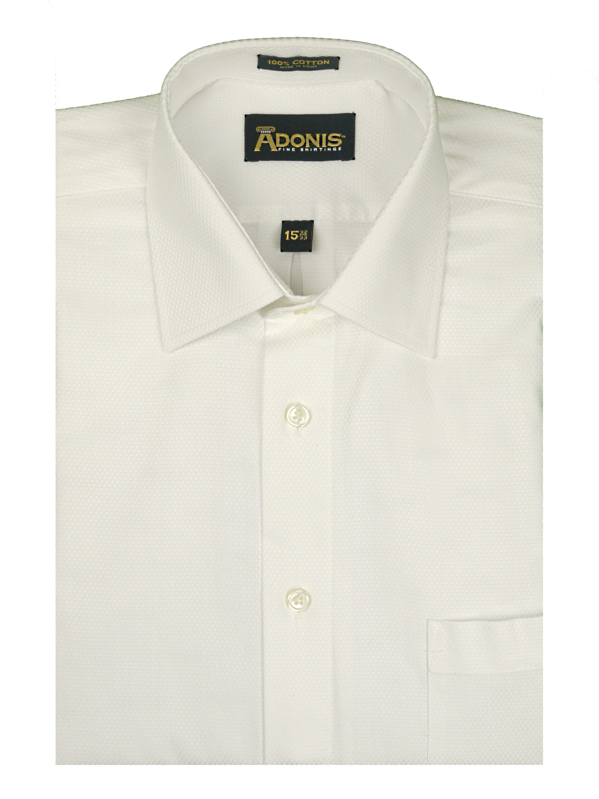 ADONIS Mens Classic Fit Long Sleeve White on White Dress Shirt 100% Cotton