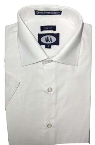 AKA BOYS SLIM FIT SHORT SLEEVE COTTON BLEND SOLID DRESS SHIRT