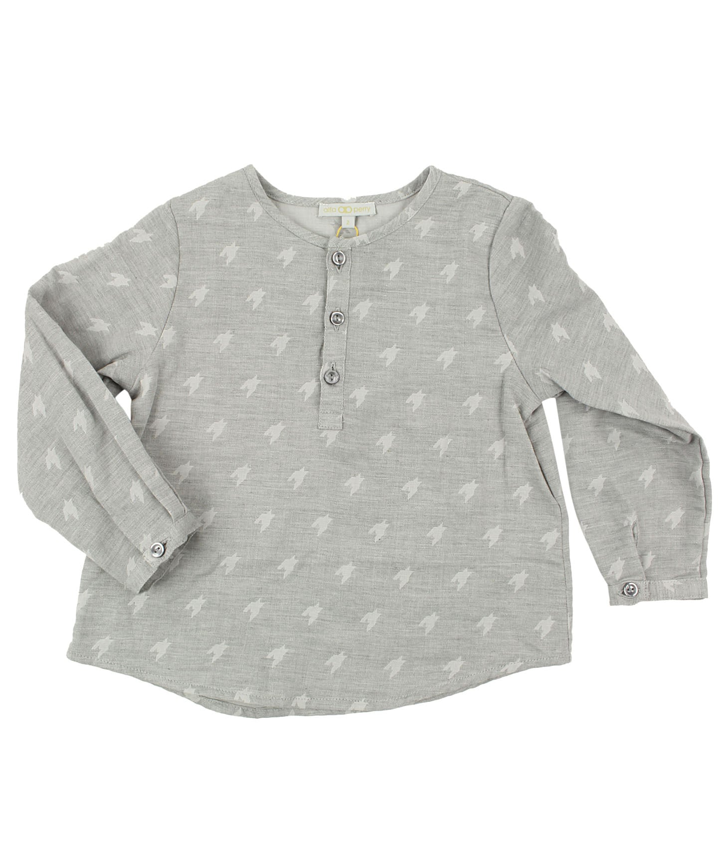 ALFA PERRY Boys 100% Cotton Classic Fit Mandarinn Collar Gray Print Dress Shirt