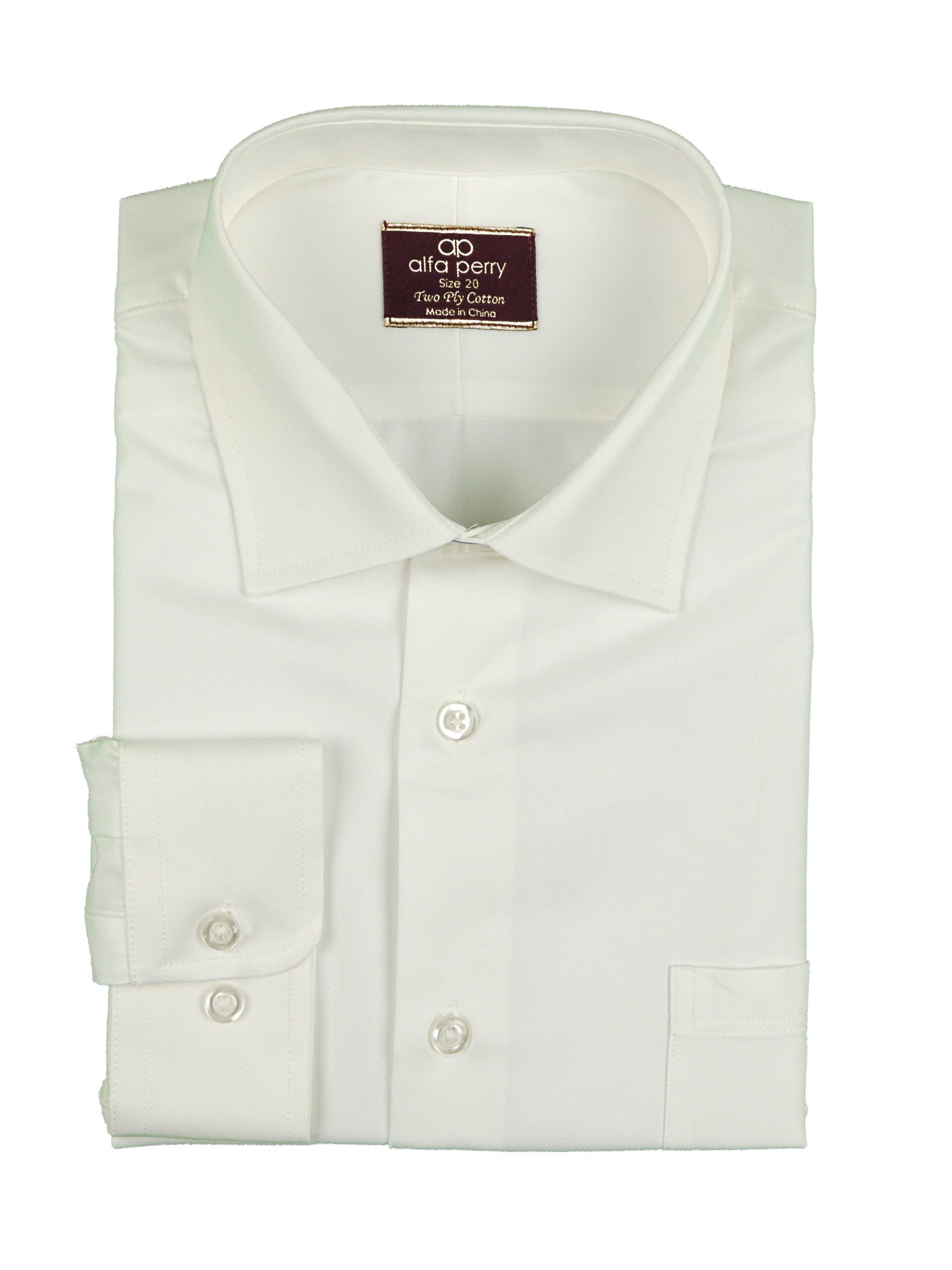 ALFA PERRY Boys Slim & Husky Long Sleeve Cotton Solid-Twill White Dress Shirt