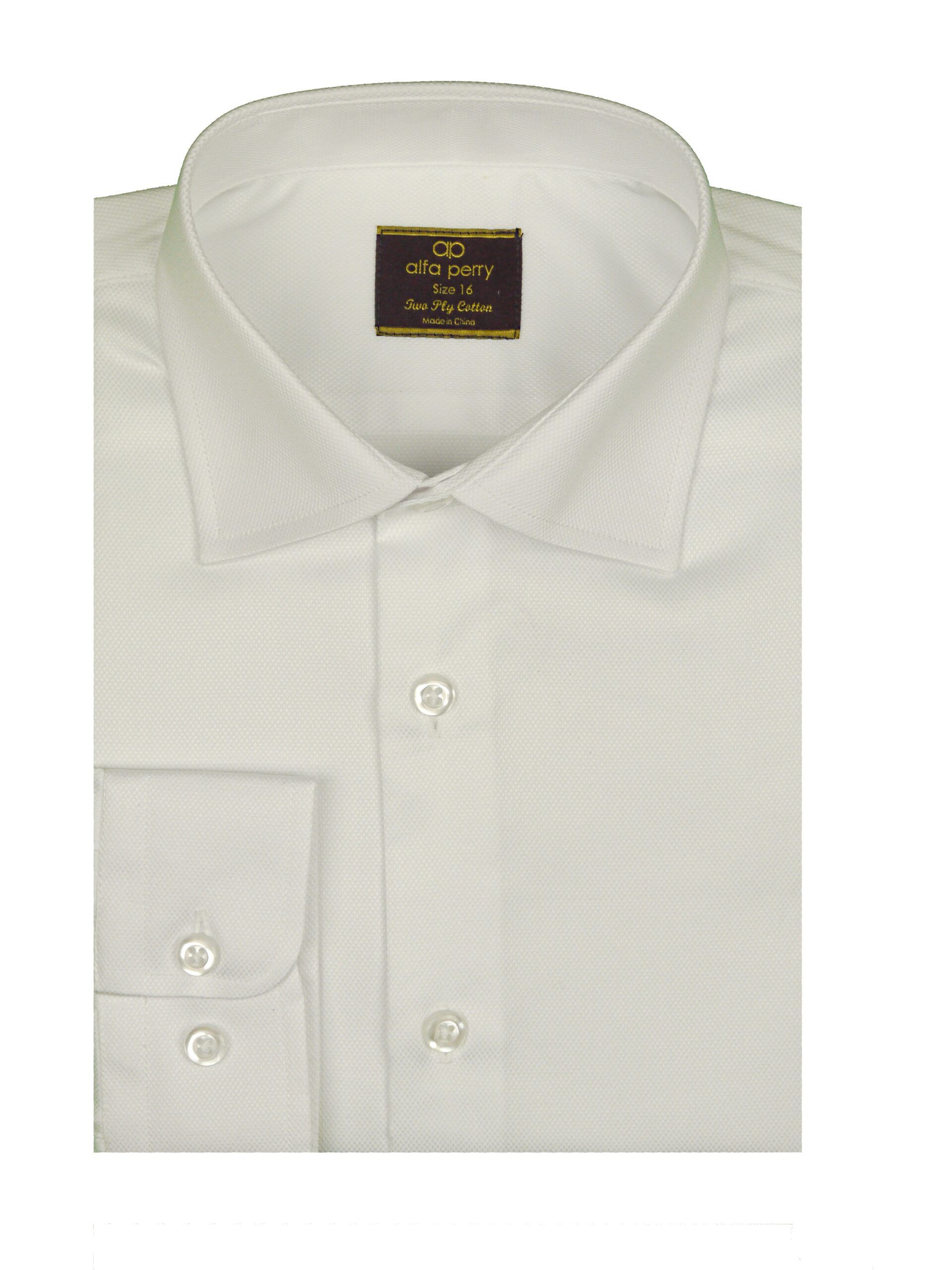 ALFA PERRY Boys White Diamond Design Wrinkle Free Cotton Long Sleeve Dress Shirt