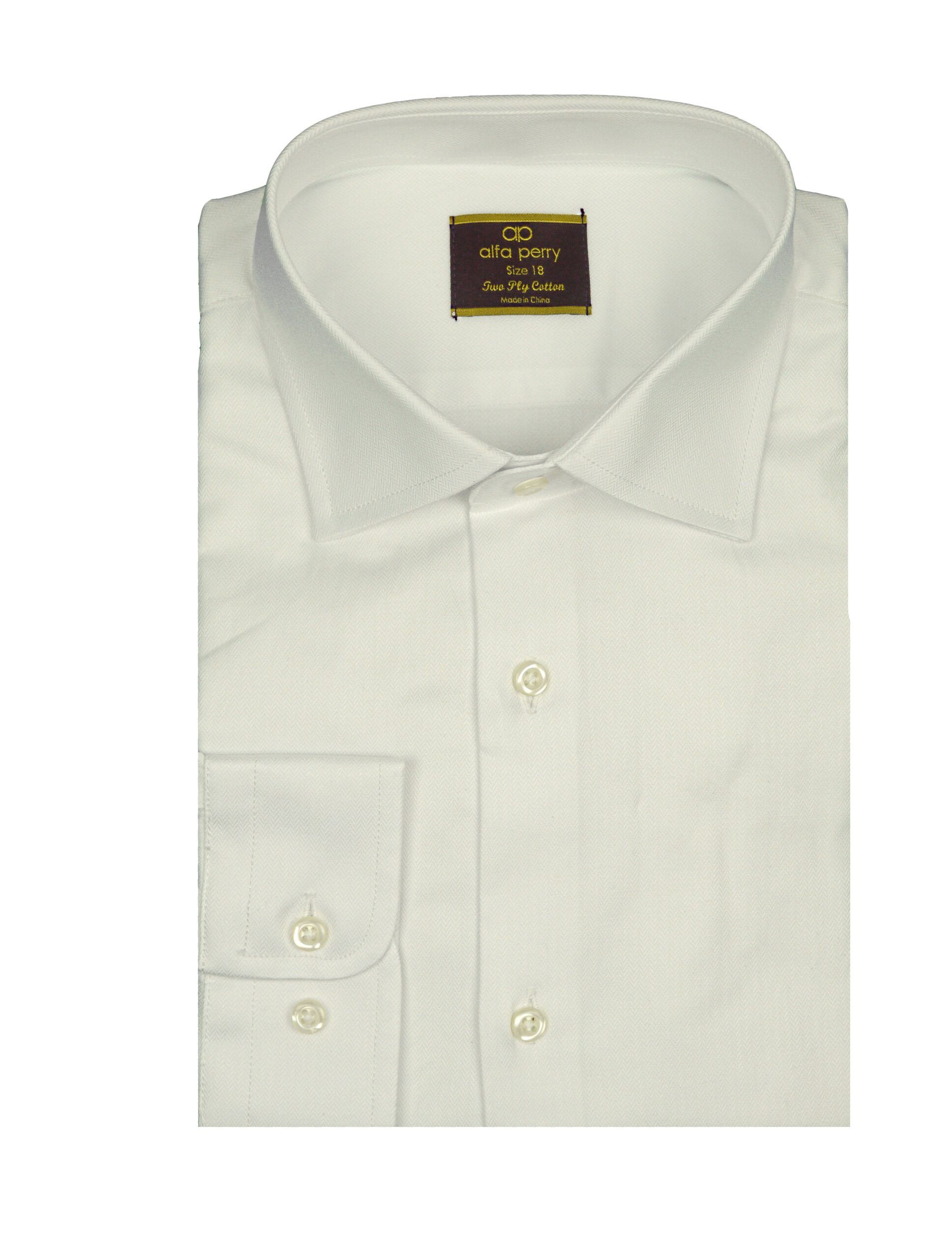 ALFA PERRY Boys White Herringbone Design Two-Ply Cotton Long Sleeve Dress Shirt