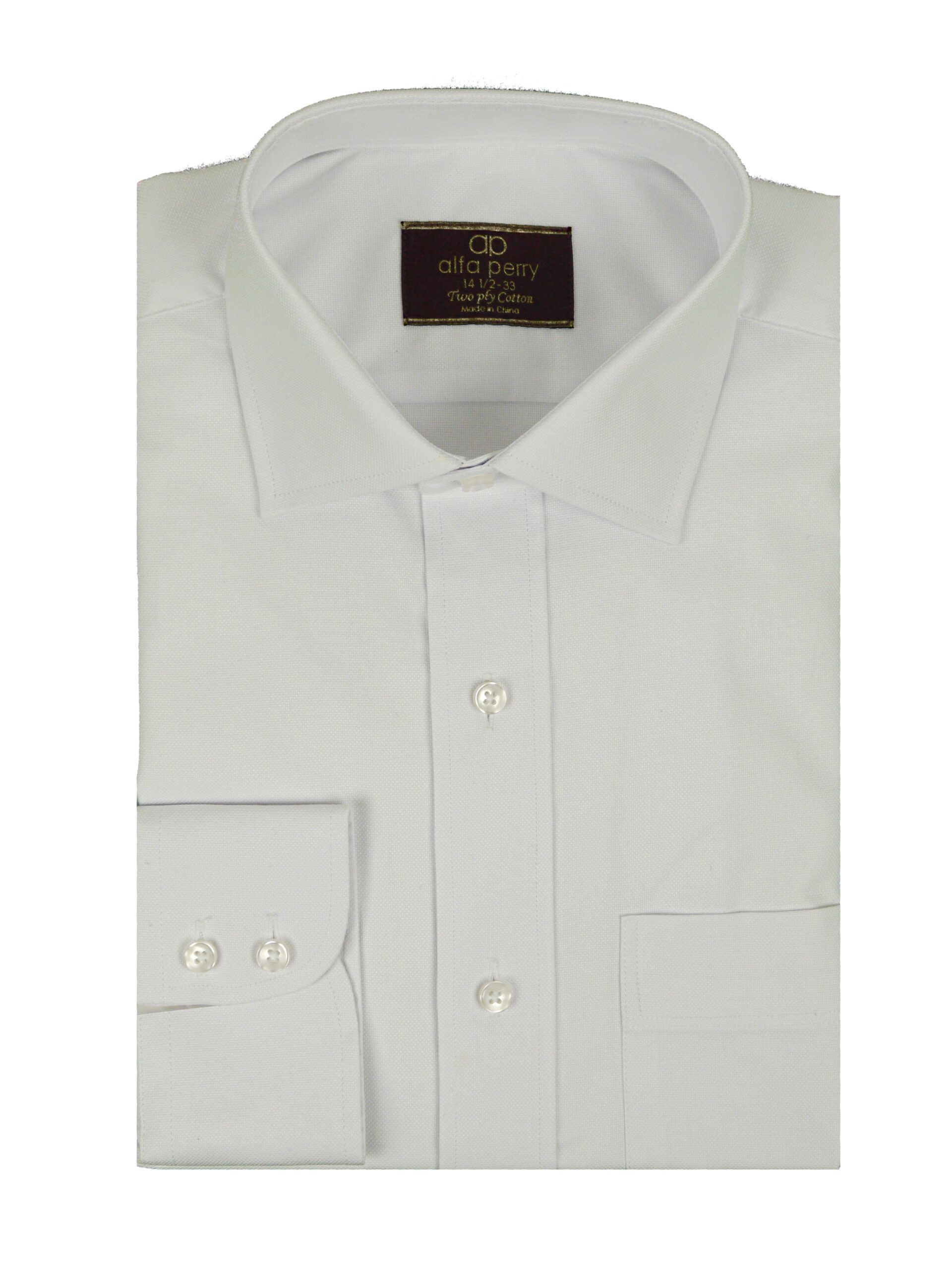  ALFA PERRY Mens Classic Fit Long Sleeve Solid White Dress Shirt