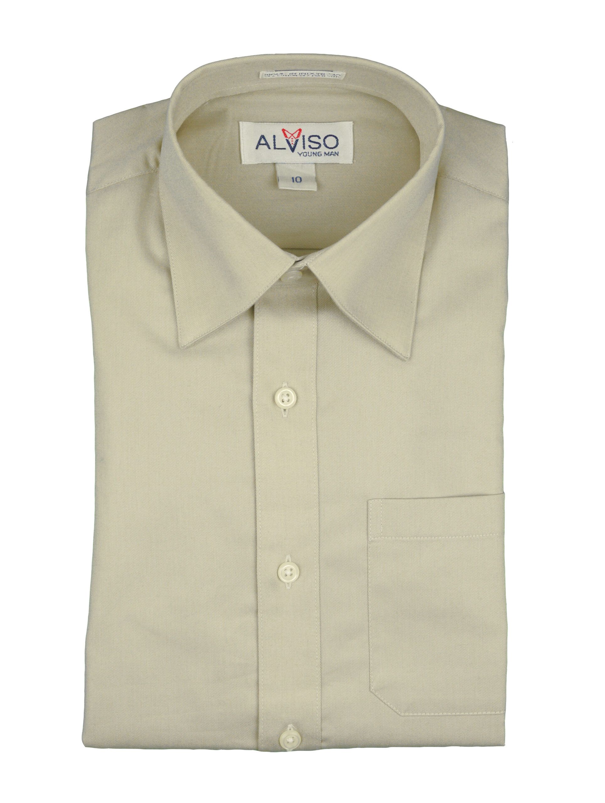 ALVISO Boys Chestnut Cotton Blend Wrinkle Free Long Sleeve Dress Shirt