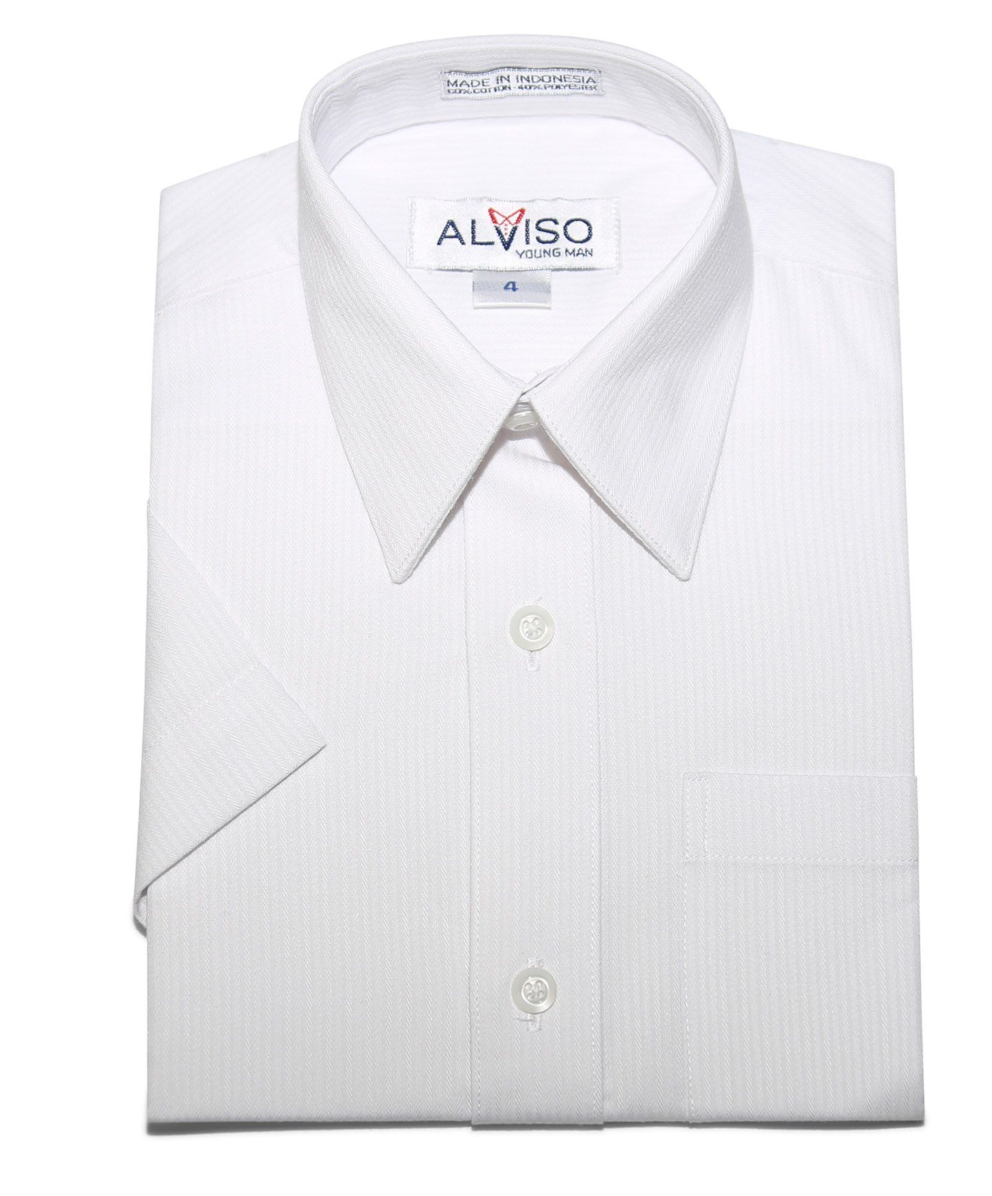 ALVISO Boys Classic & Husky White On White Short Sleeve Cotton Blend Dress Shirt
