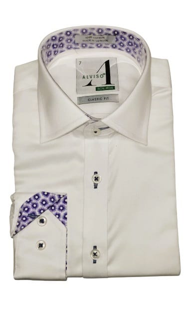 ALVISO Boys HUSKY Fit Long Sleeve Contrast Cotton Non Iron Dress Shirt 4459 - Image 2