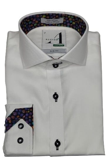 ALVISO Boys Husky Fit Long Sleeve Contrast Cotton Non Iron Dress Shirt -4480