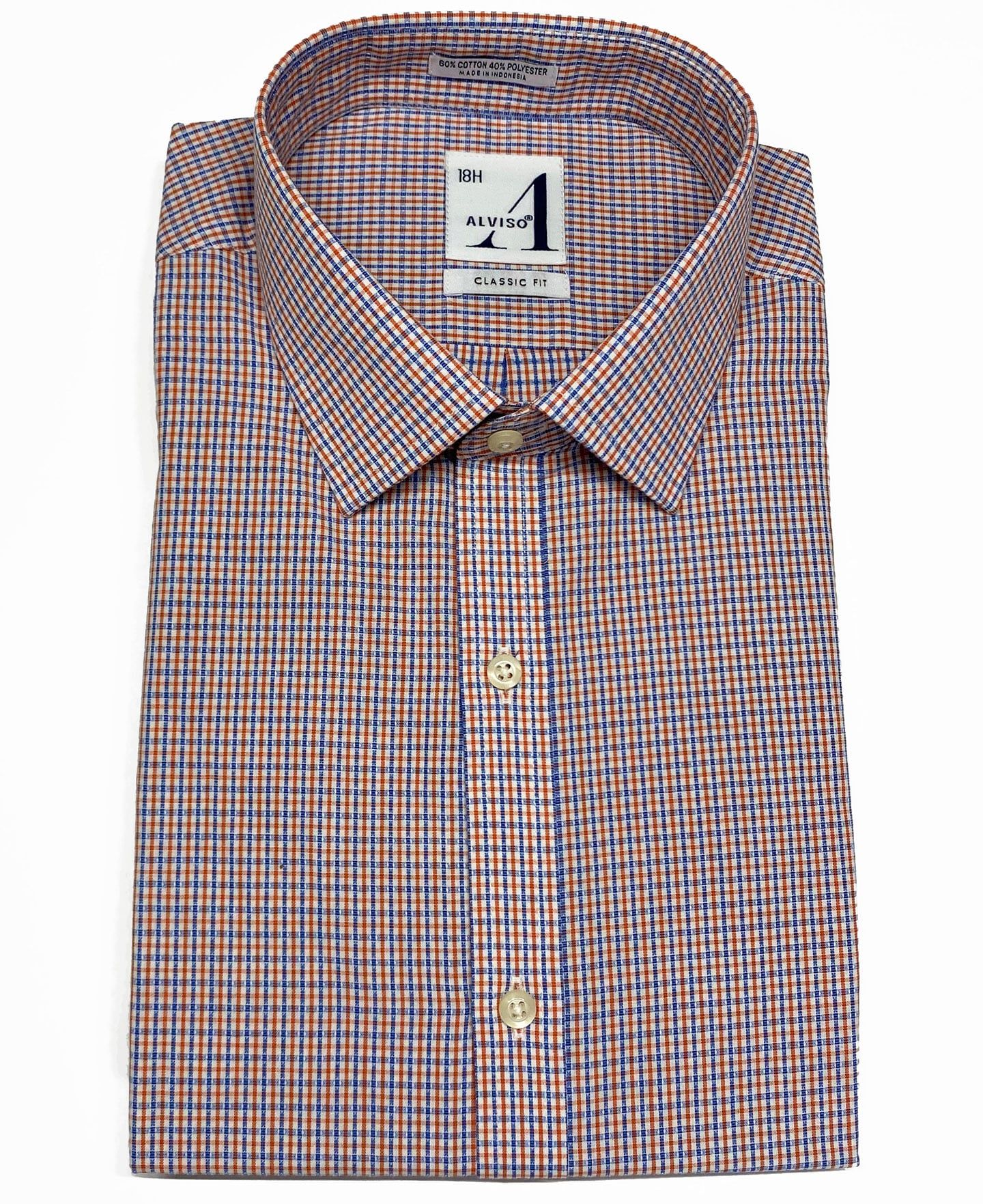 ALVISO Boys Husky Fit Long Sleeve Cotton Blend Orange Blue Design Dress Shirt