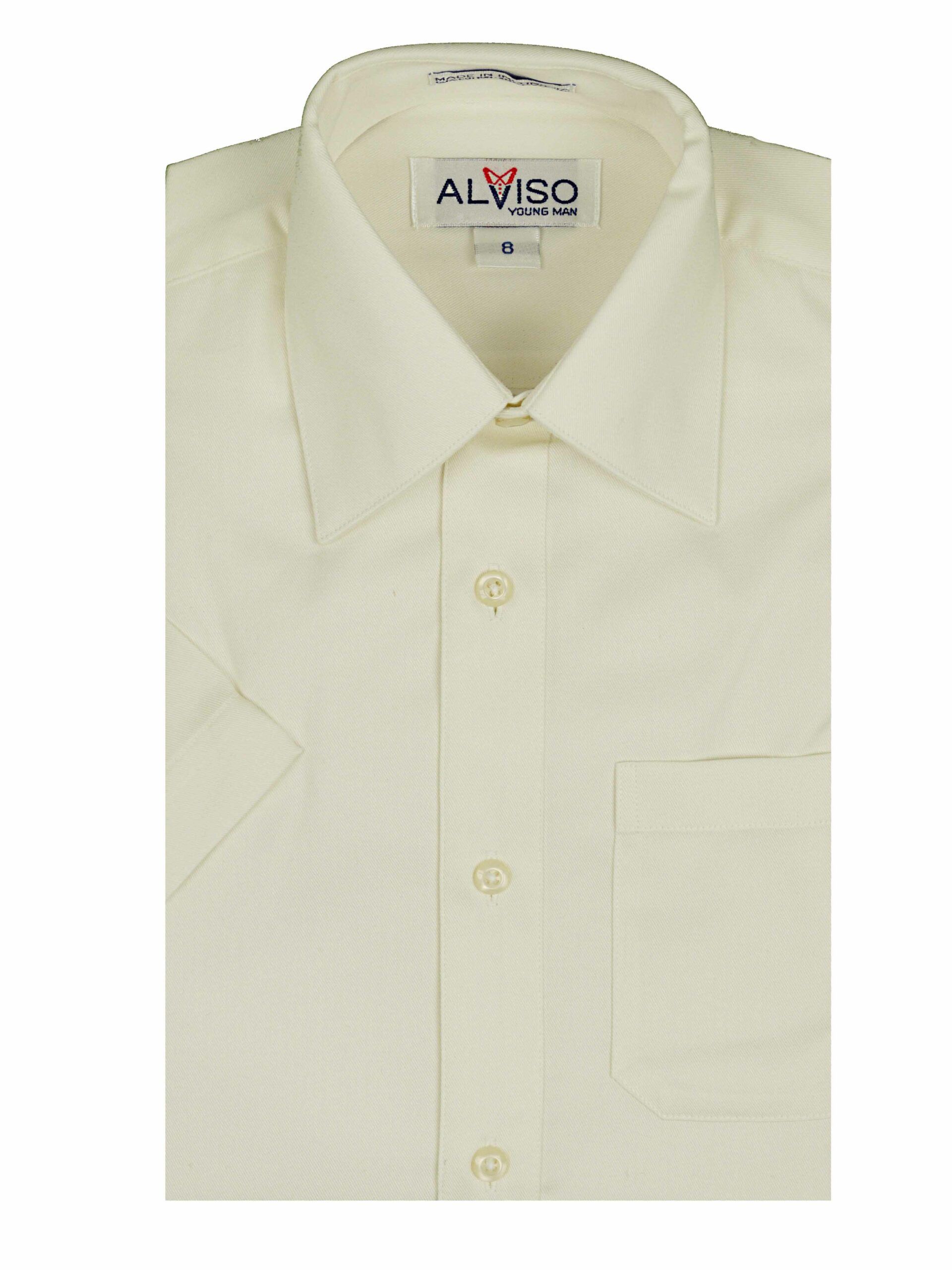 ALVISO Boys Ivory Cotton Blend Wrinkle Free Short Sleeve Dress Shirt