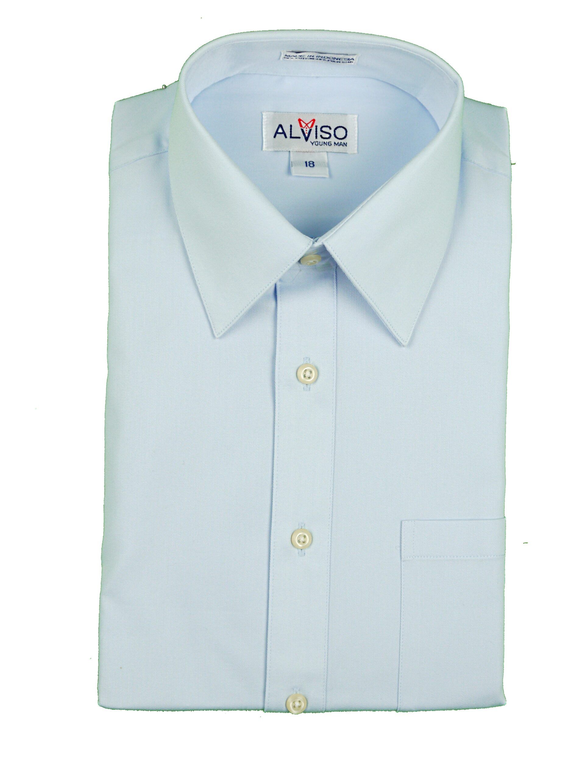ALVISO Boys Sky Blue Cotton Blend Wrinkle Free Long Sleeve Dress Shirt