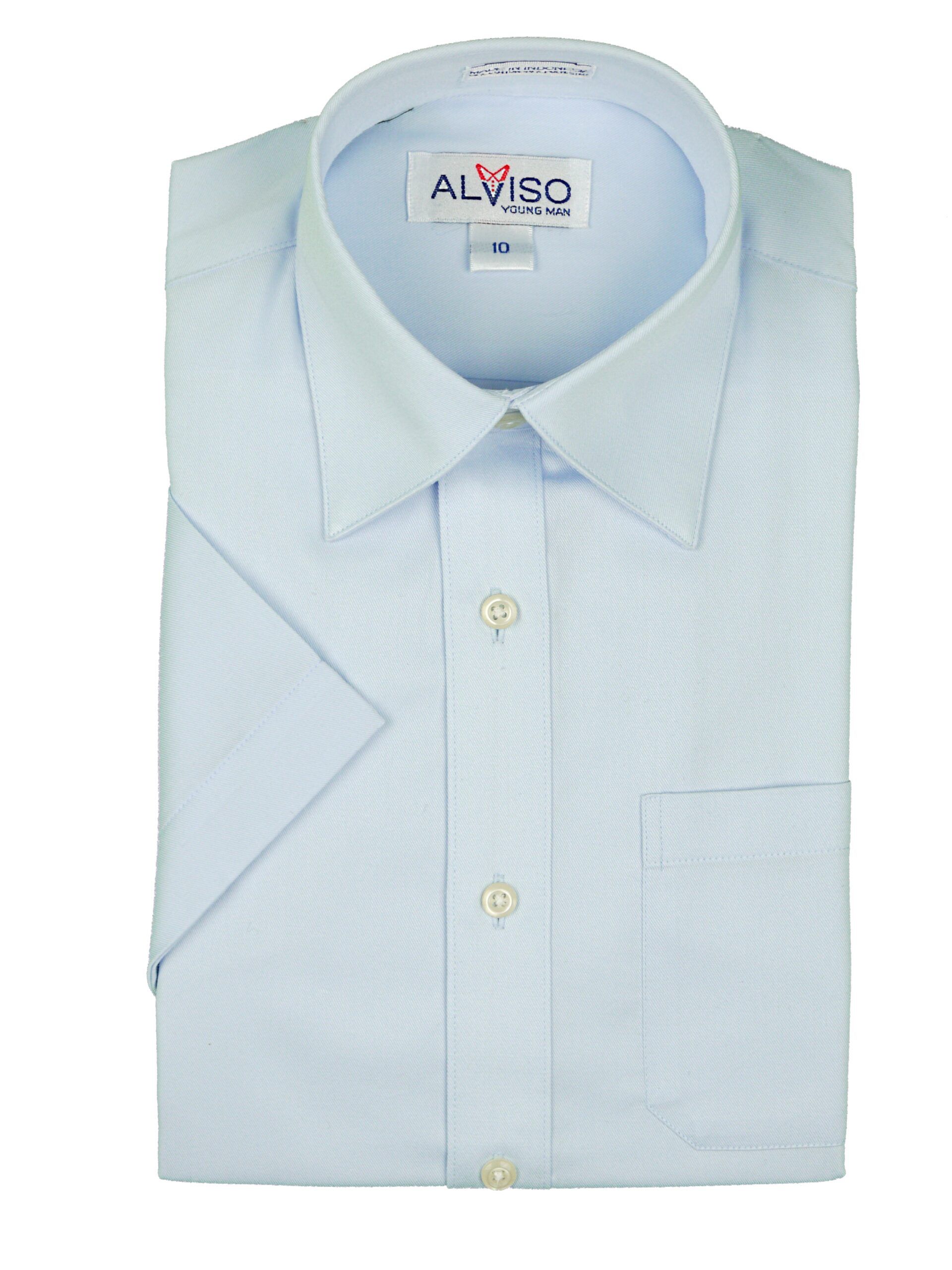 ALVISO Boys Sky Blue Cotton Blend Wrinkle Free Short Sleeve Dress Shirt