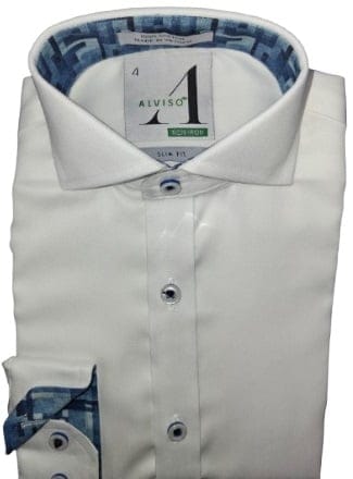 ALVISO BOYS SLIM FIT COTTON LONG SLEEVES CONTRAST DRESS SHIRT