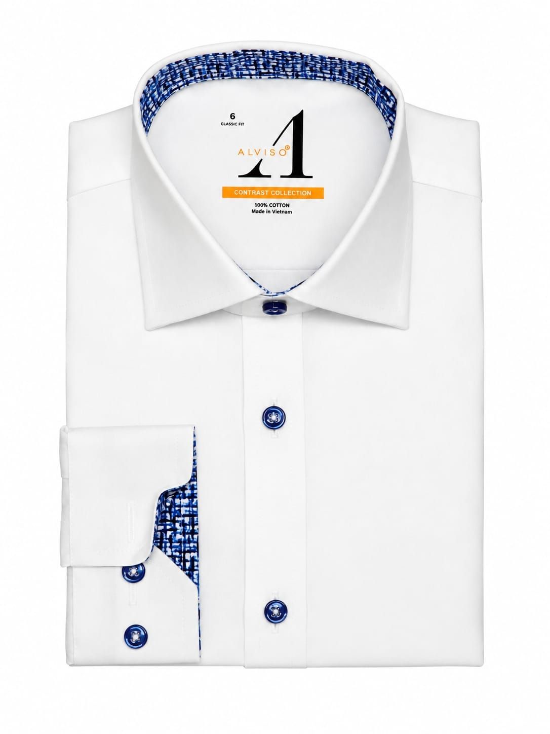 ALVISO BOYS SLIM FIT COTTON LONG SLEEVES CONTRAST DRESS SHIRT