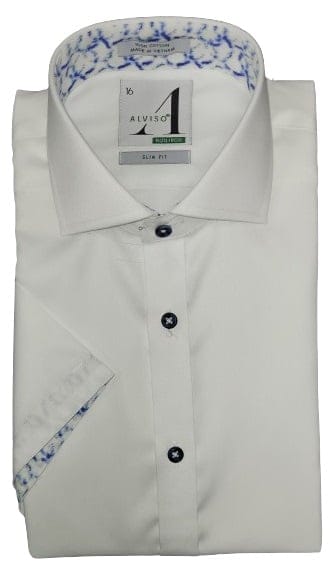ALVISO BOYS SLIM FIT COTTON SHORT SLEEVES CONTRAST DRESS SHIRT