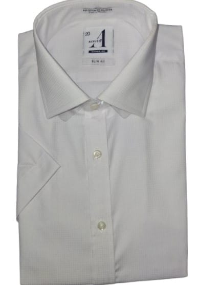 ALVISO BOYS SLIM FIT SHORT SLEEVE COTTON BLEND TEXTURE WHITE DRESS SHIRT