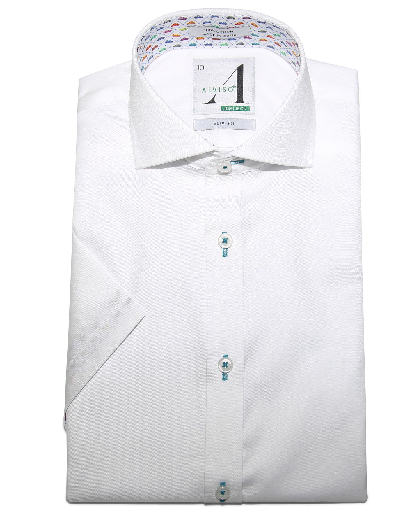 ALVISO Boys Slim Fit Short Sleeve Cotton Non Iron Contrast Dress Shirts 4422