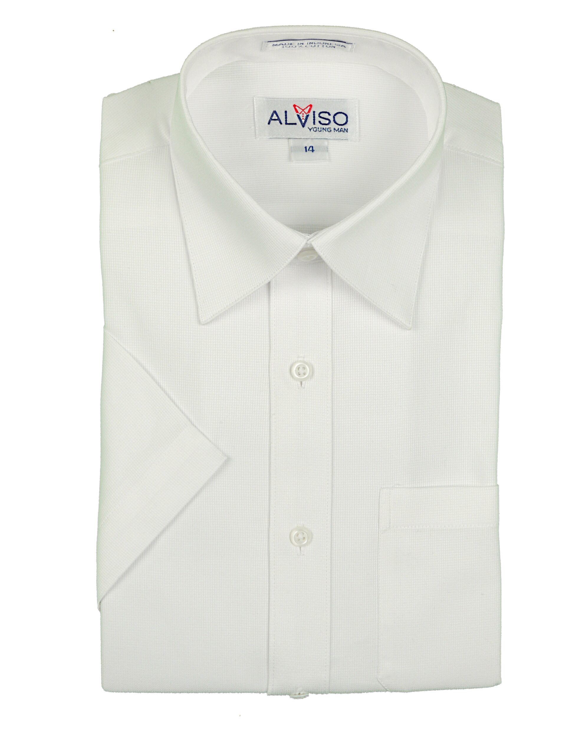ALVISO Boys White on White 100% Cotton Short Sleeve Dress Shirt.