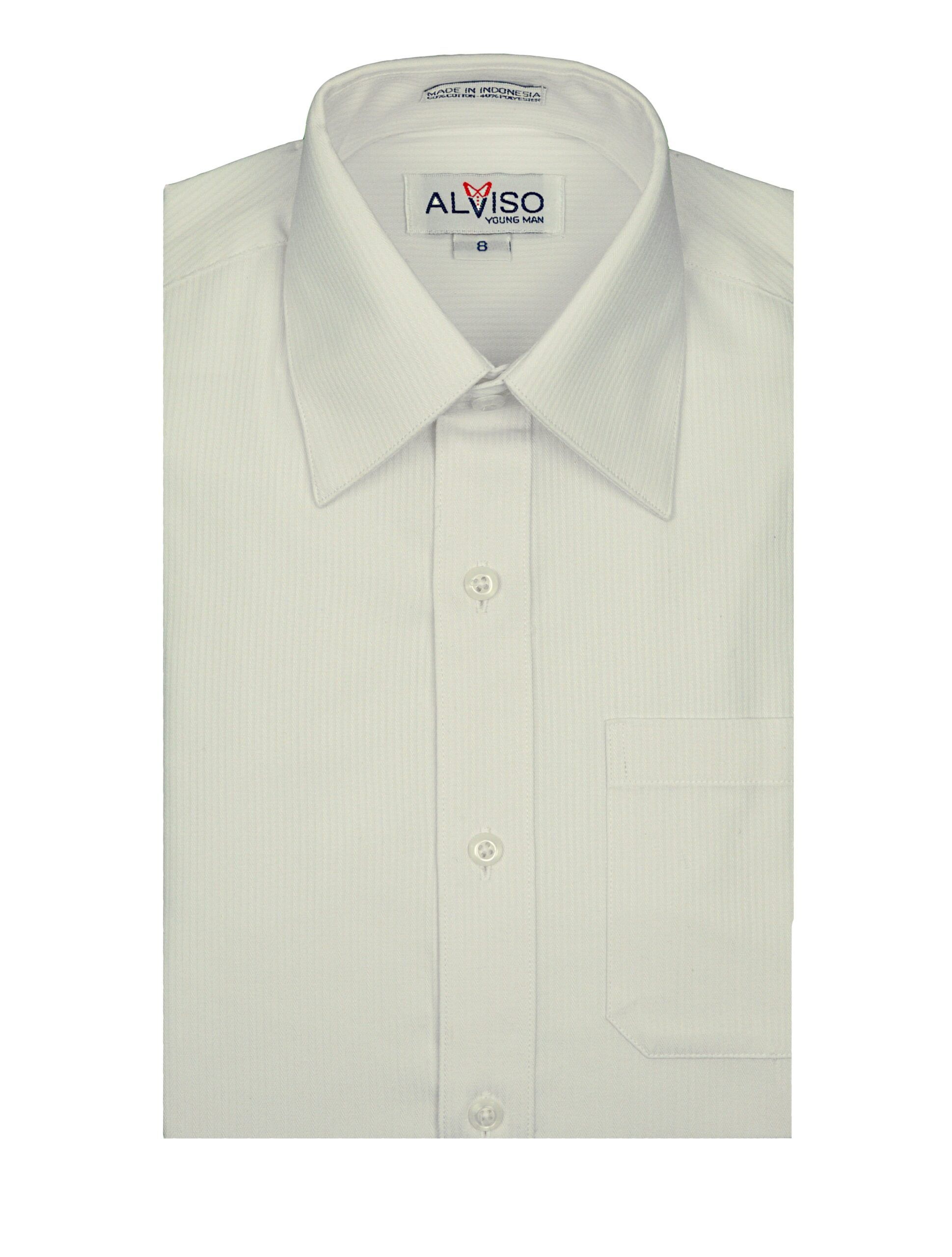 ALVISO Boys White Pinstripe Cotton Blend Long Sleeve Dress Shirt