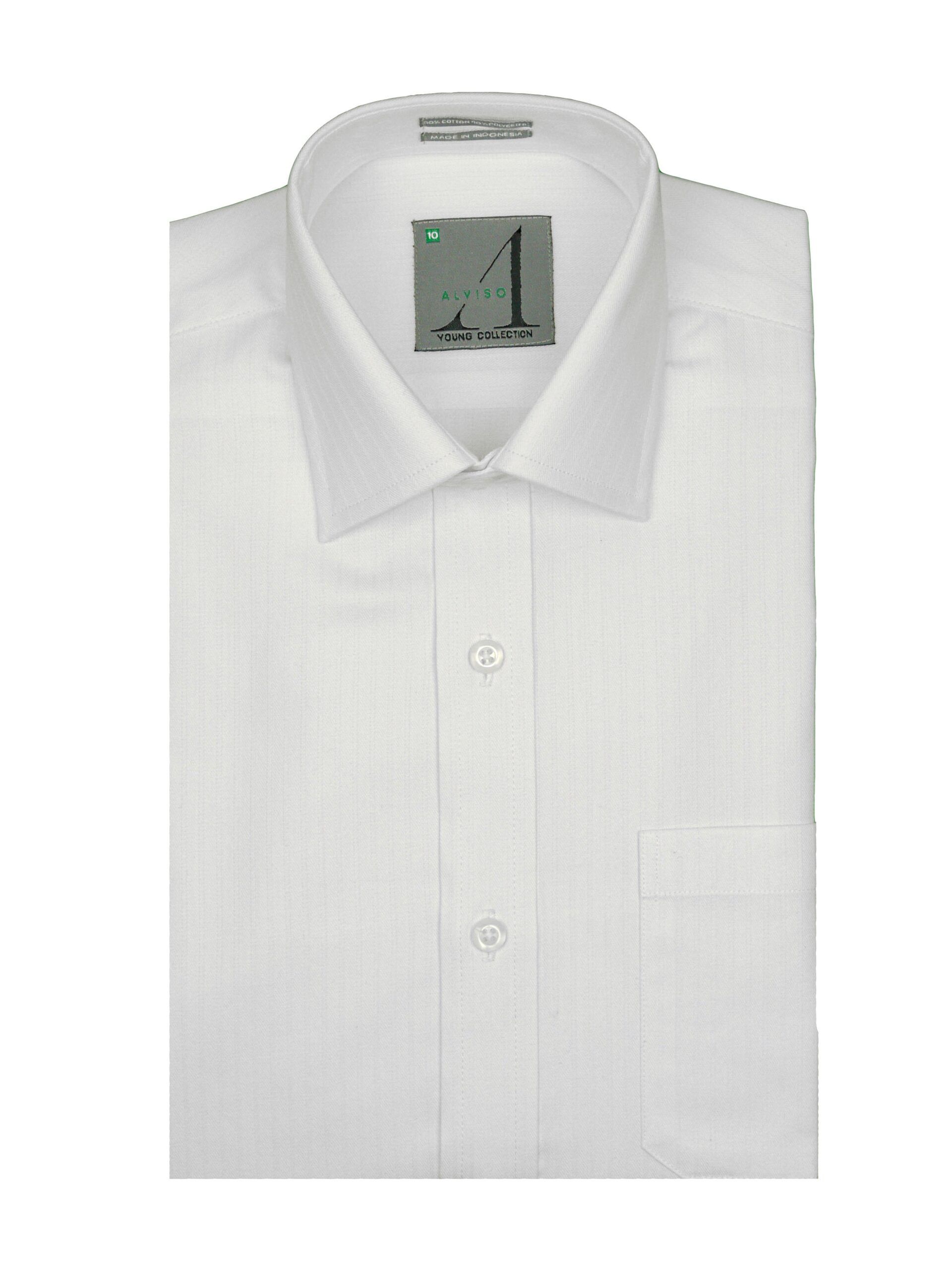 ALVISO Boys White Tonal Stripe Cotton Blend Long Sleeve Dress Shirt