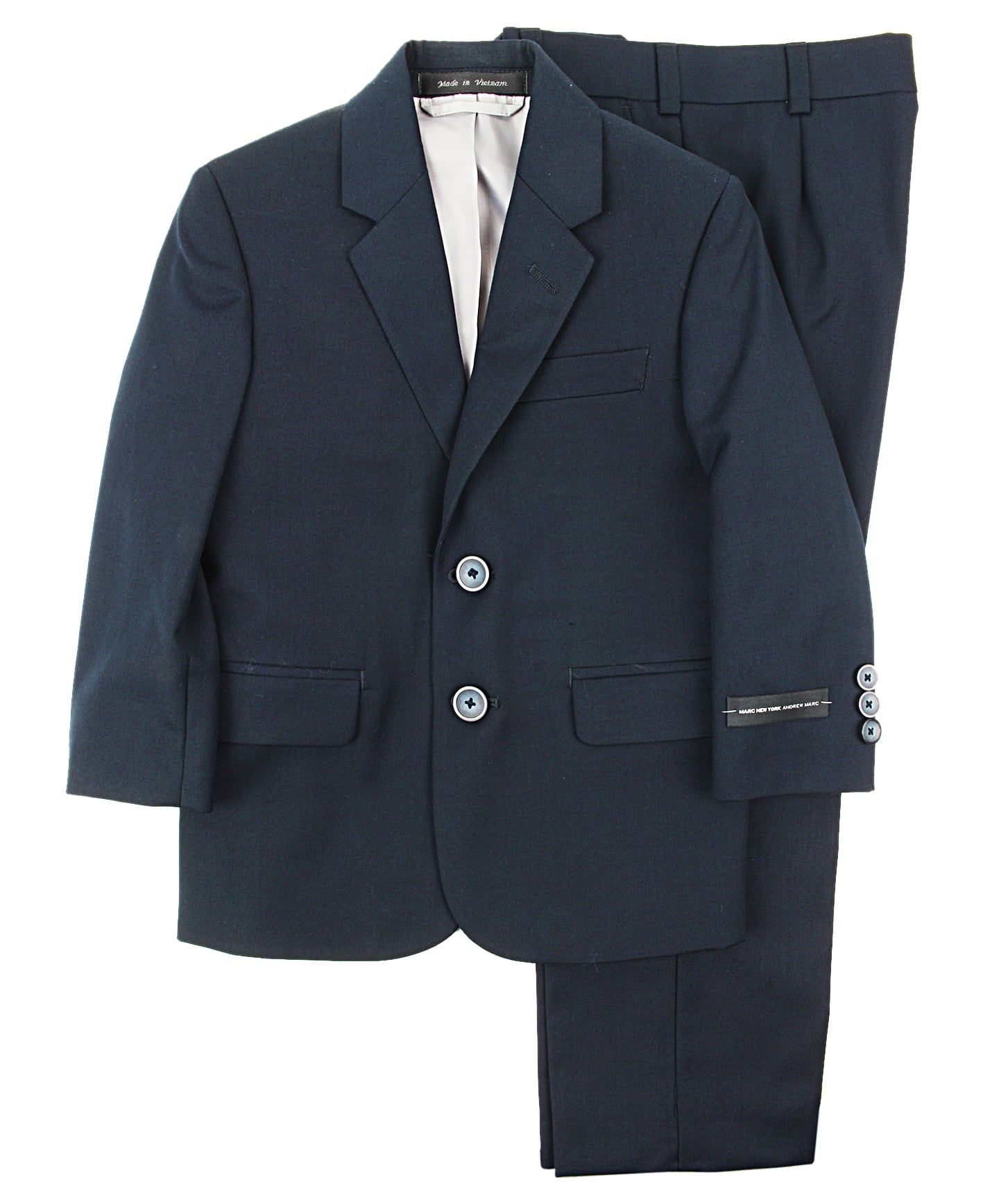 ANDREW MARC Boys Modern And Husky Fit Solid Navy Suit