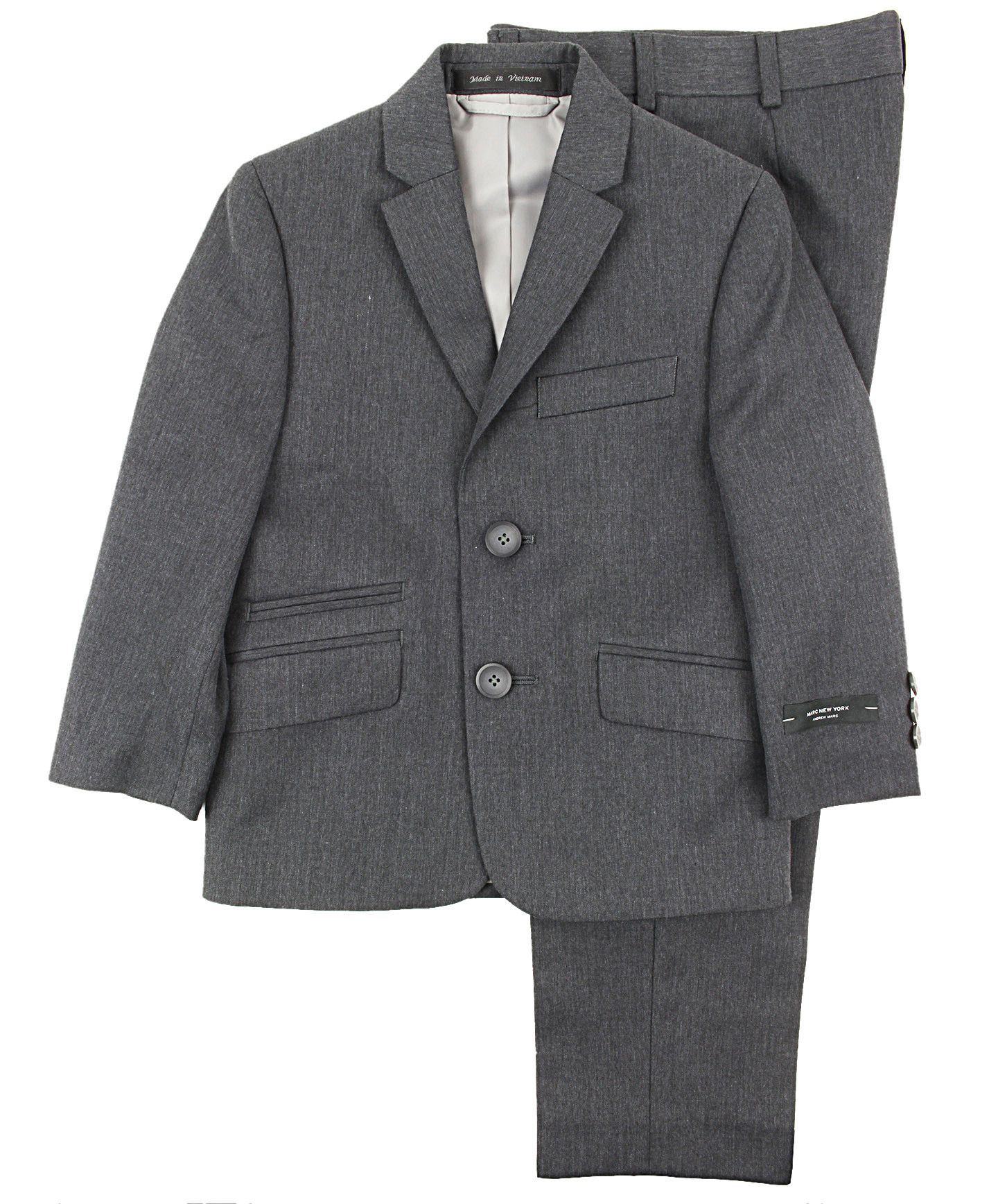 ANDREW MARC Boys Modern Fit Solid Medium-Grey Suit