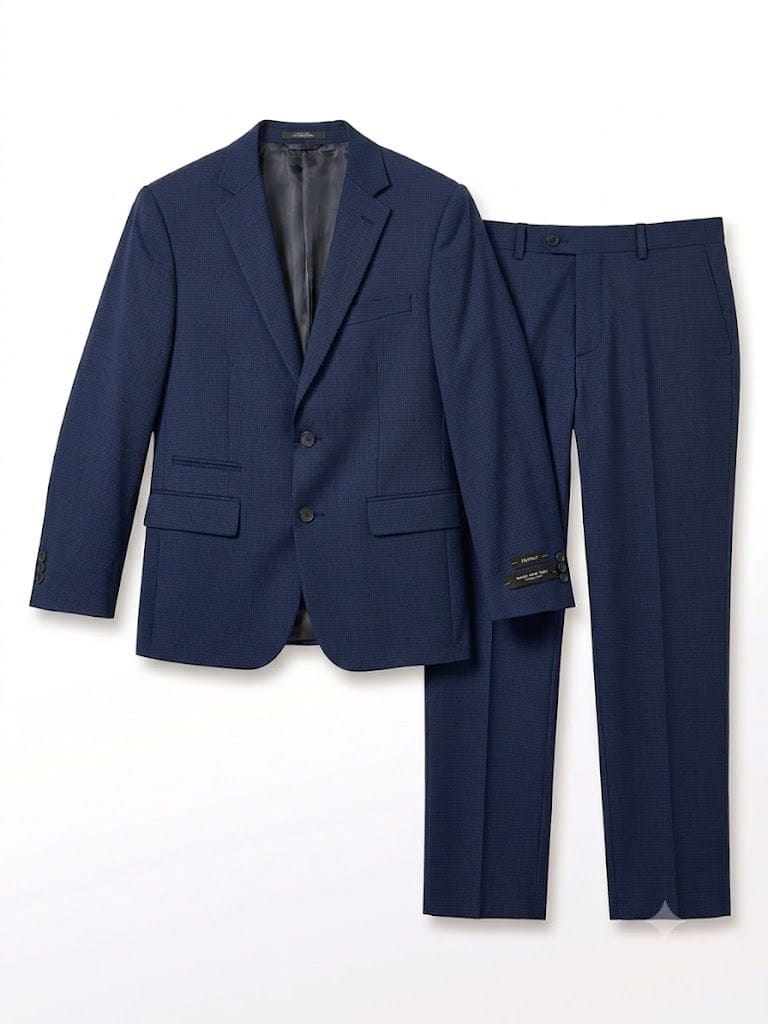 ANDREW MARC Boys Skinny Fit  Navy Plaid Suit