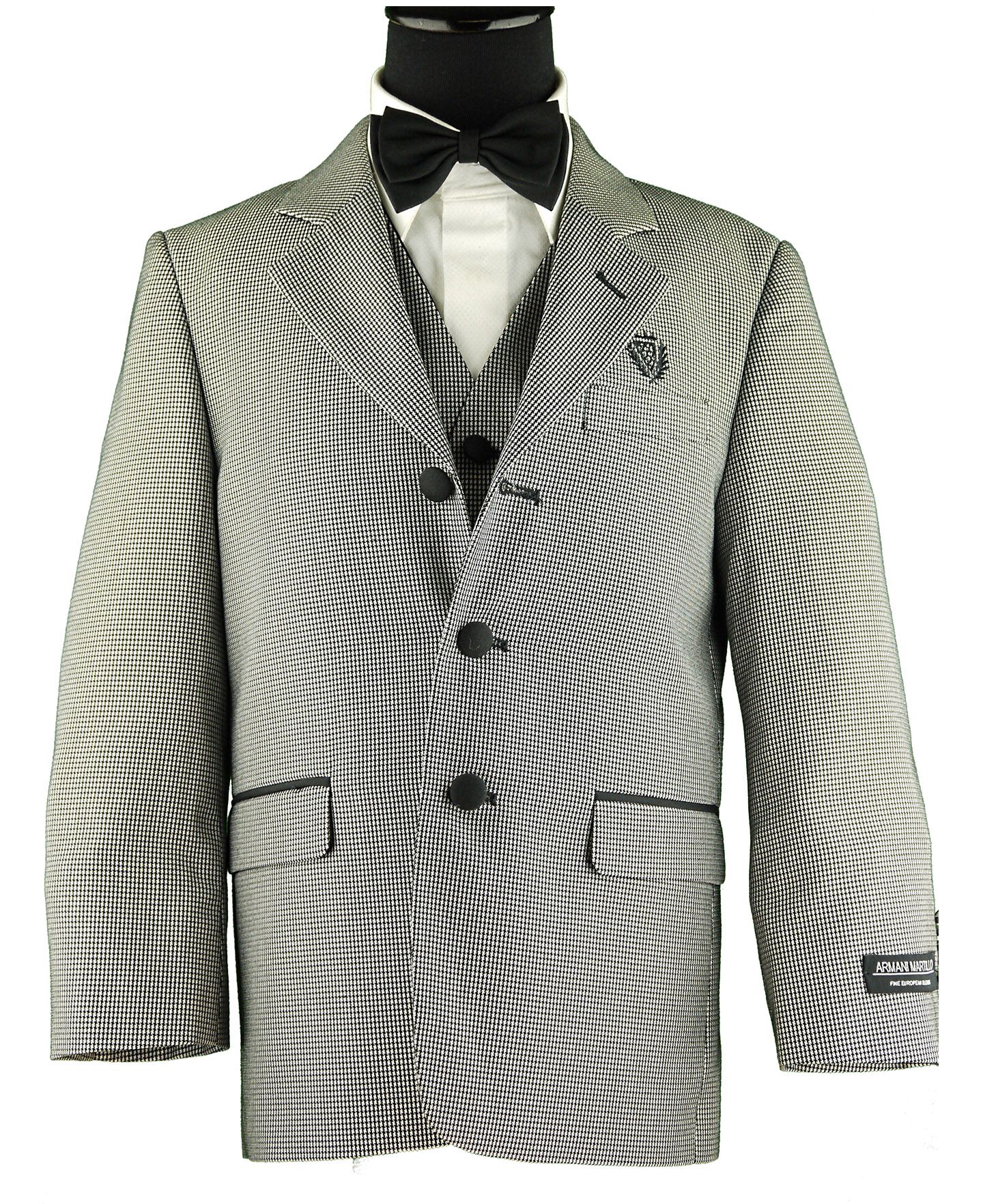 ARMANDO MARTILLO Boys Classic Fit Black Check Suit - 3 piece