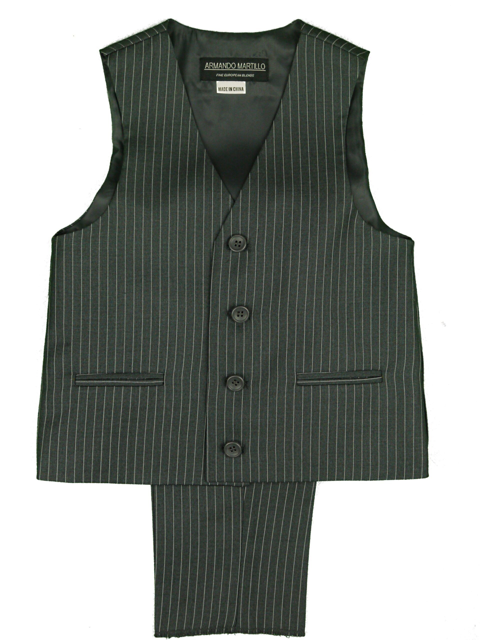 ARMANDO MARTILLO Boys Classic Fit Dark Grey Stripe Suit Vest With Pants