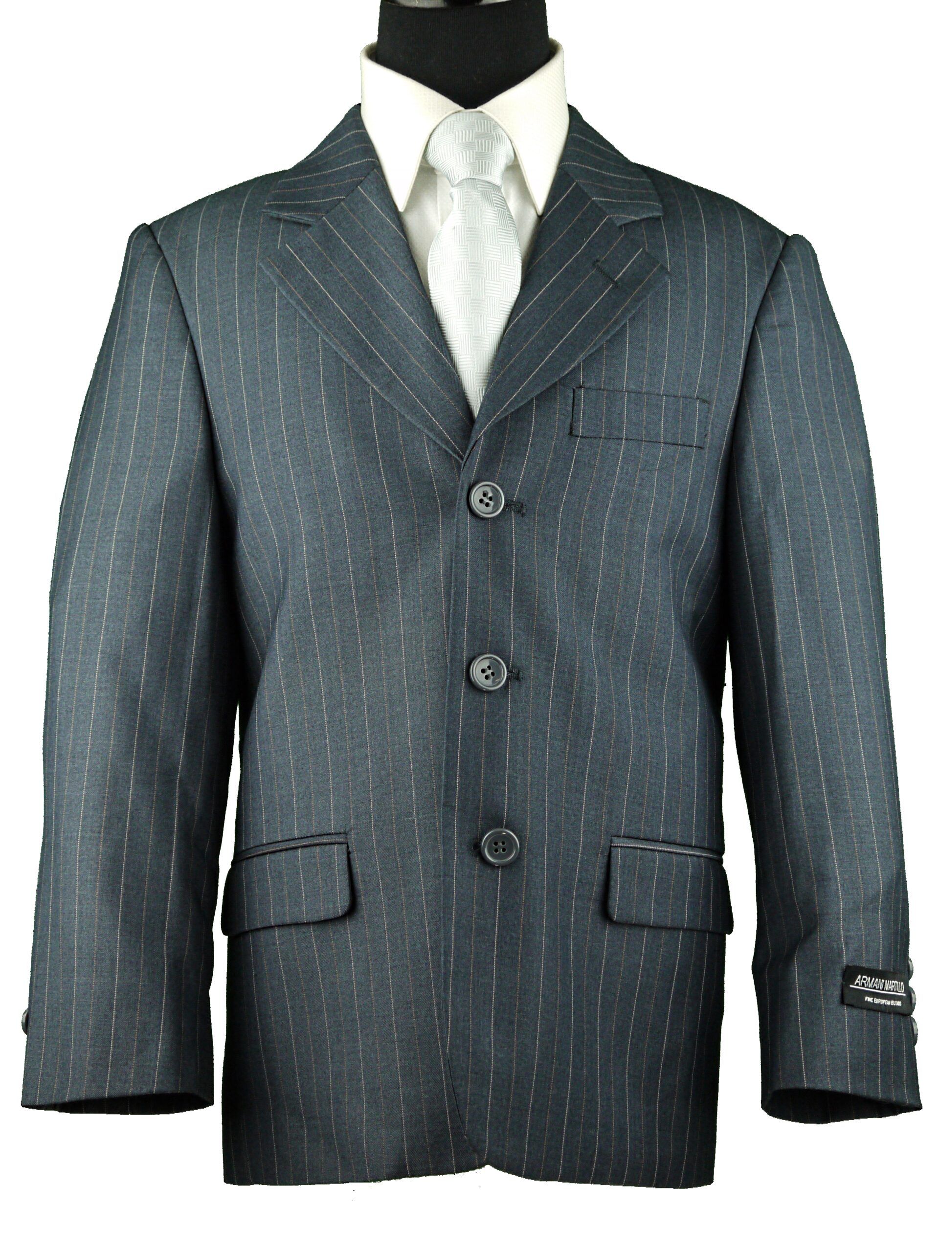 ARMANDO MARTILLO Boys Classic Fit Grey Pinstripe Suit - Pleated Pants