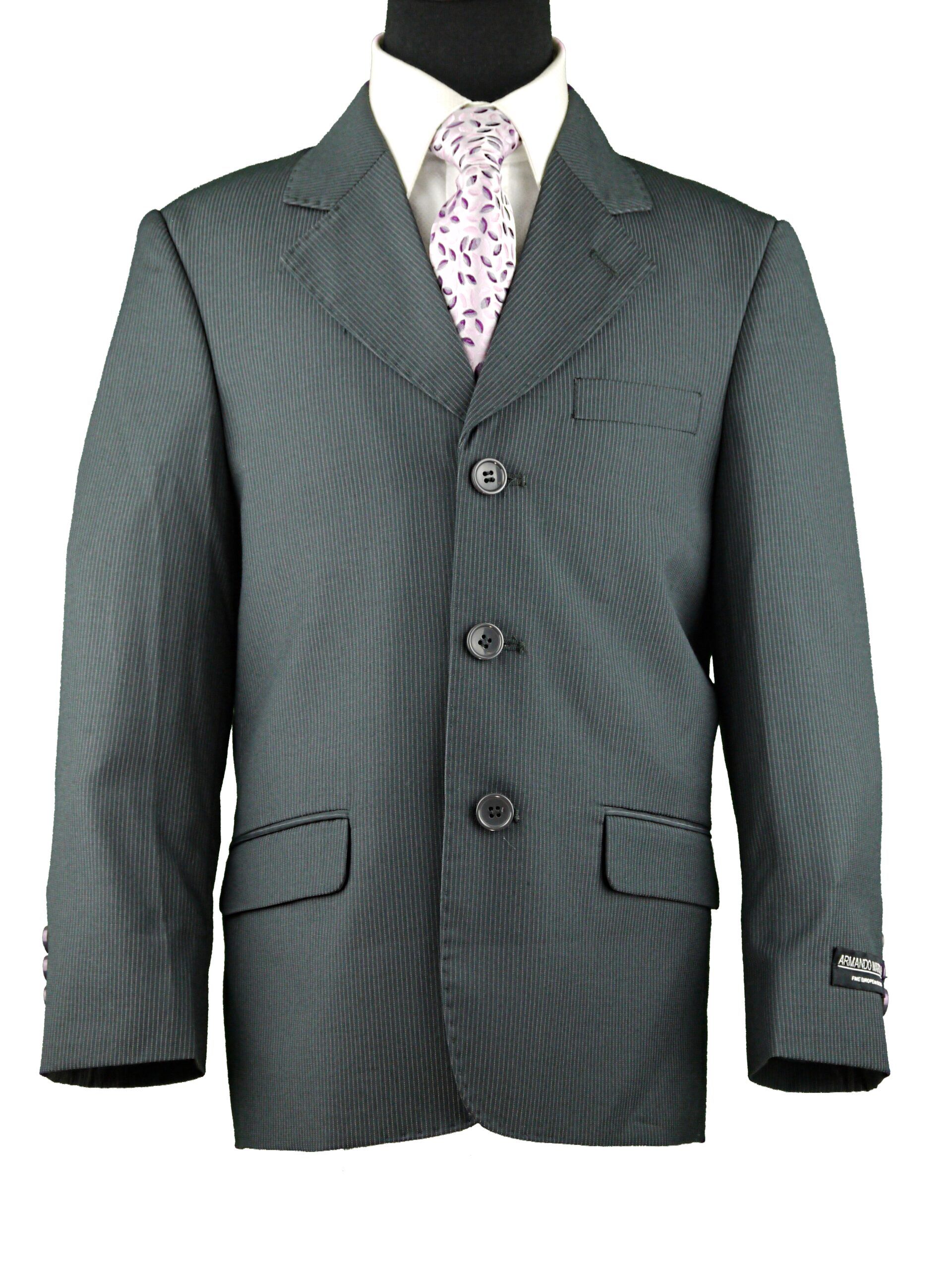 ARMANDO MARTILLO Boys Classic Fit Grey With White Pinstripe Suit