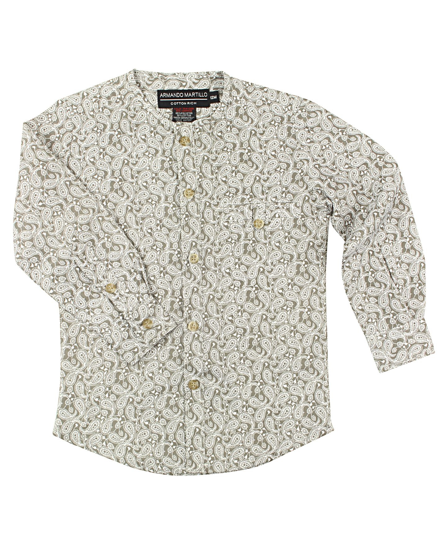 ARMANDO MARTILLO Boys Collarless Classic fit Gray Print Dress Shirt