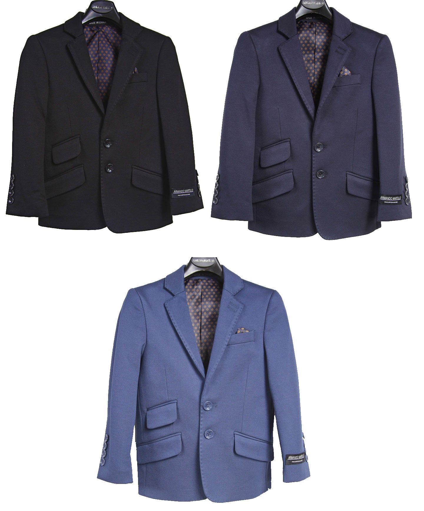ARMANDO MARTILLO Boys HUSKY FIT Microfiber Blend Stretch Solid Color Blazer