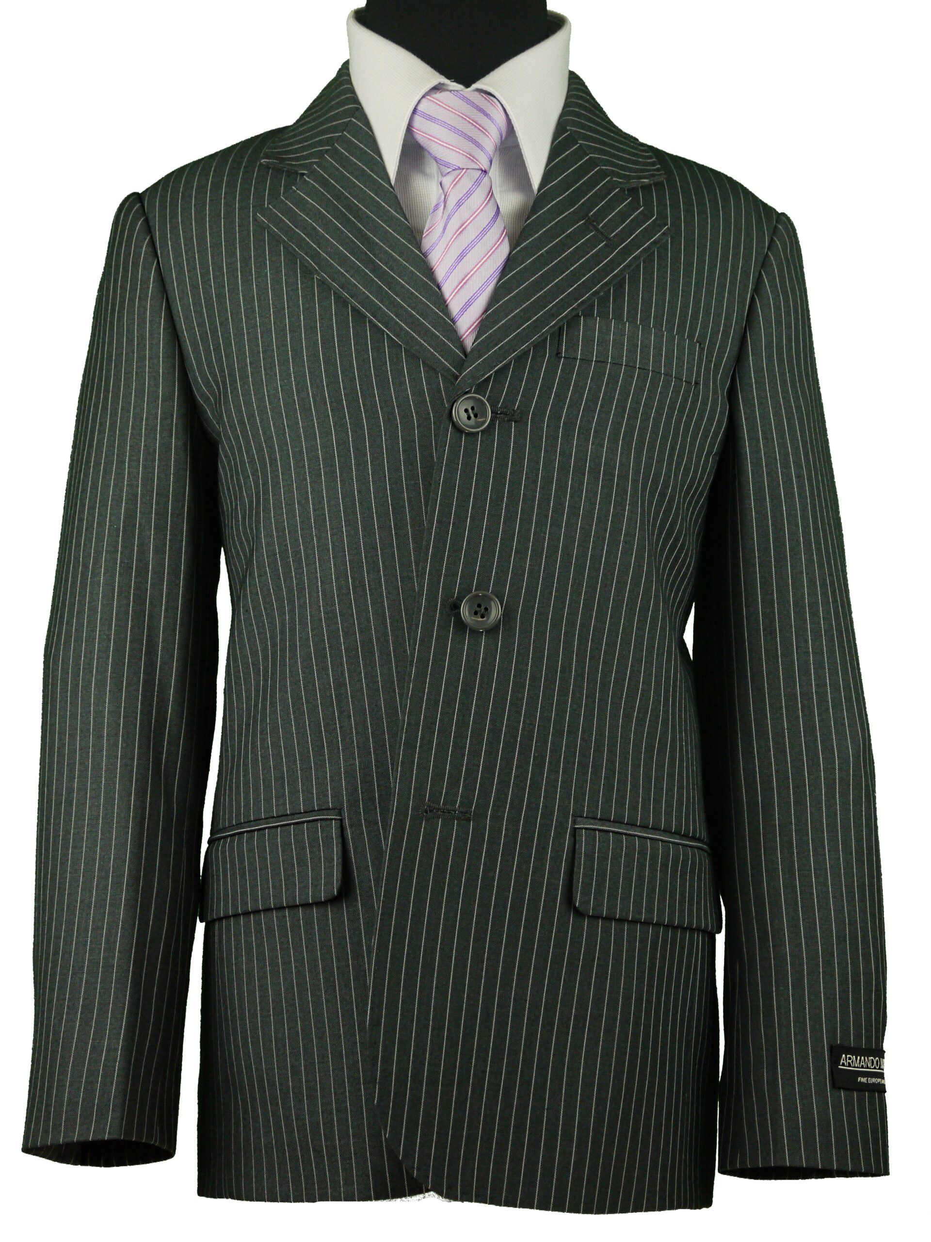 ARMANDO MARTILLO Boys Regular Fit Dark Greay Pinstripe Suit
