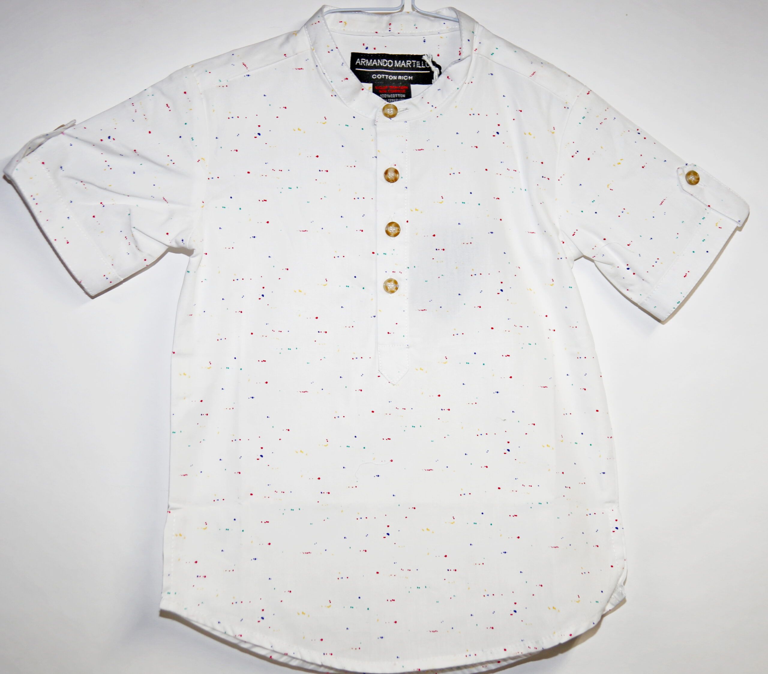 ARMANDO MARTILLO Boys Short Sleeve Design Collarless Cotton Dress Shirt 280S 26