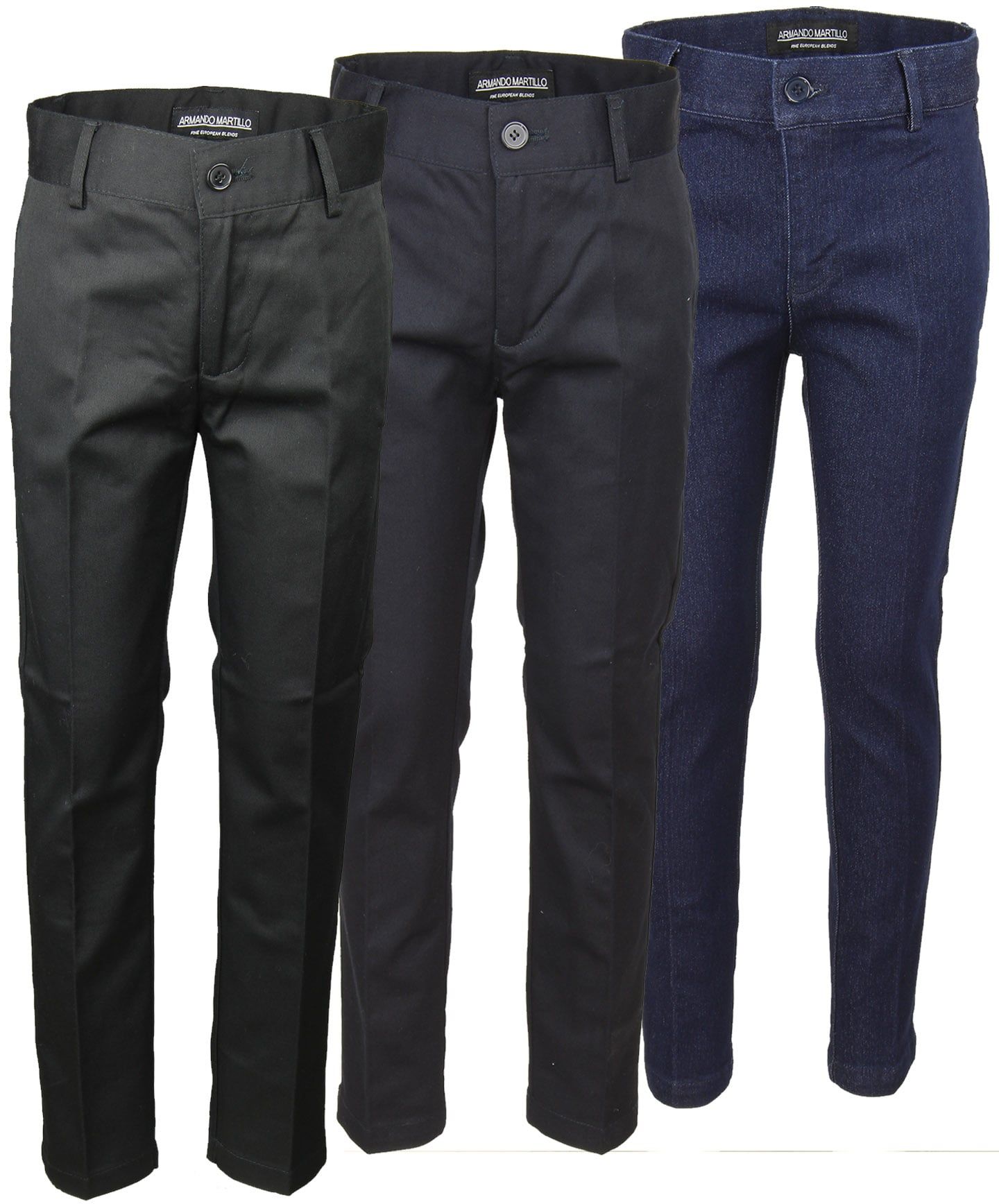 ARMANDO MARTILLO Boys Skinny Fit Adjustable Waist Brushed Cotton Blend  Pants