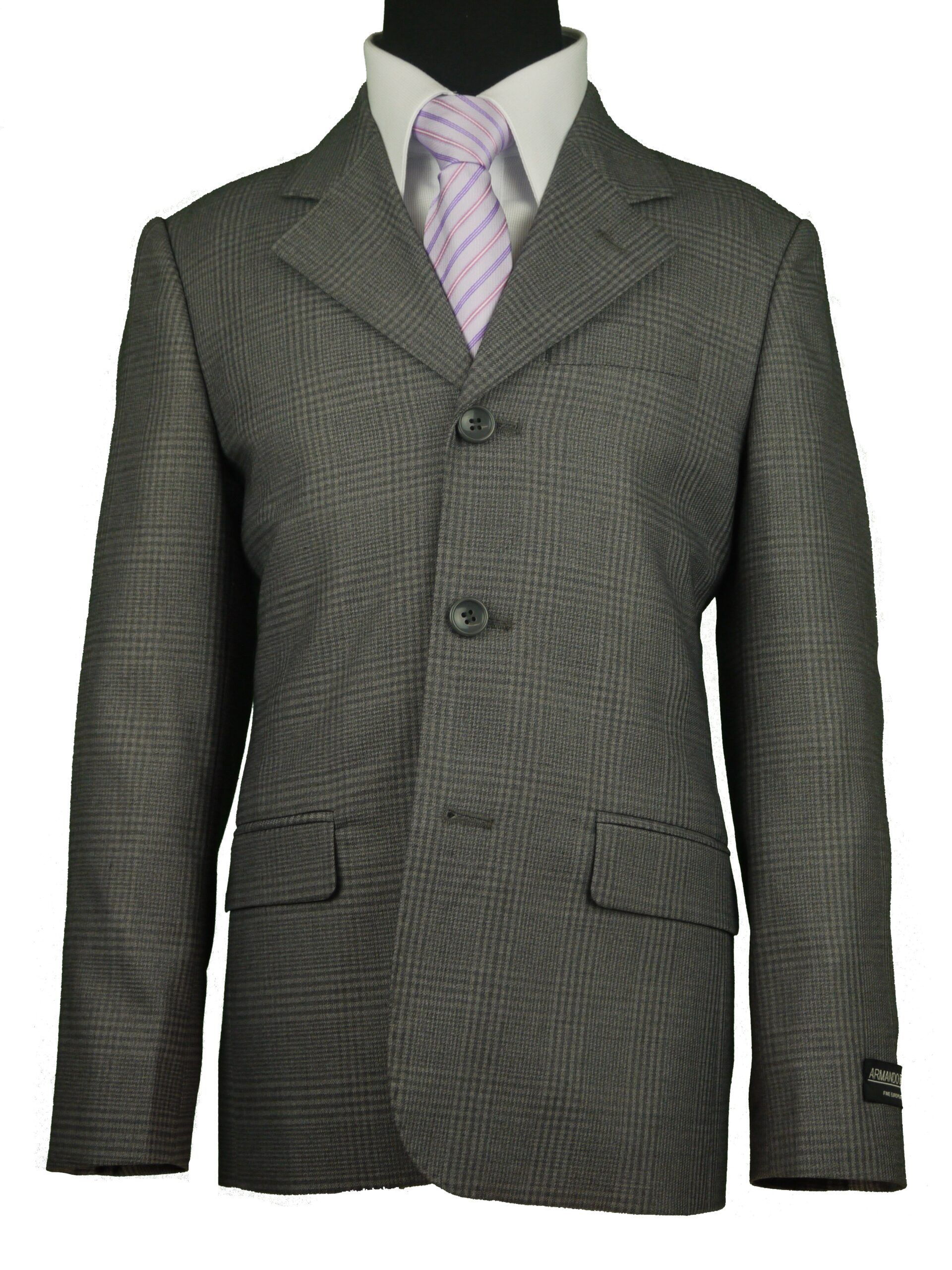 ARMANDO MARTILLO Boys Slim Fit Grey Plaid Suit - Adjustable Waist