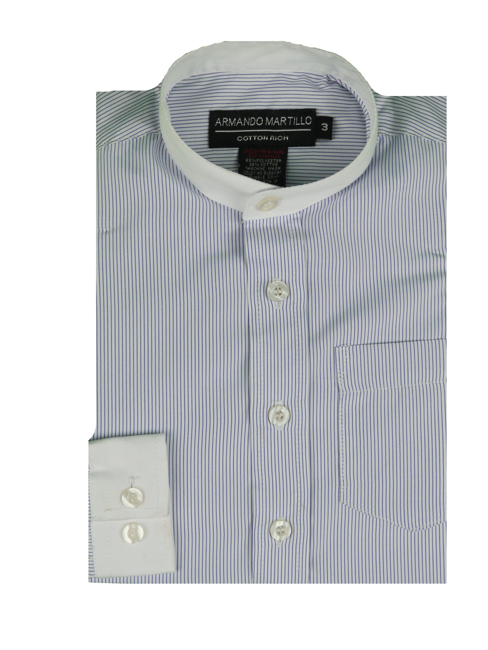 ARMANDO MARTILLO Boys Striped Mandarin Collar Long Sleeve Dress Shirt