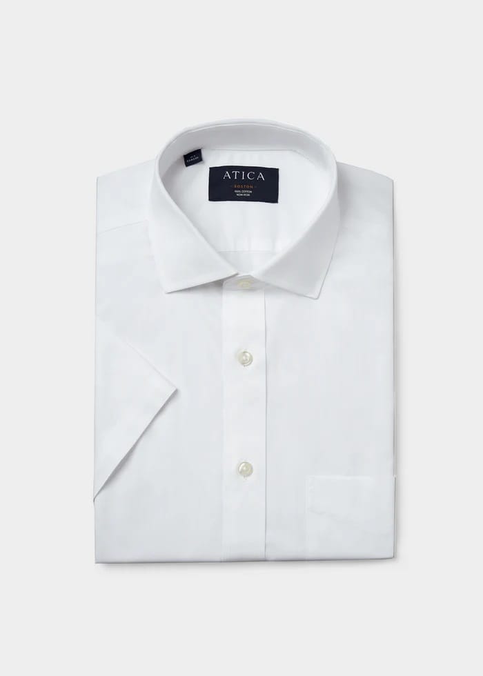 ATICA BOSTON MENS SLIM FIT SHORT SLEEVE COTTON WHITE PINPOINT DRESS SHIRT -  Boytique %