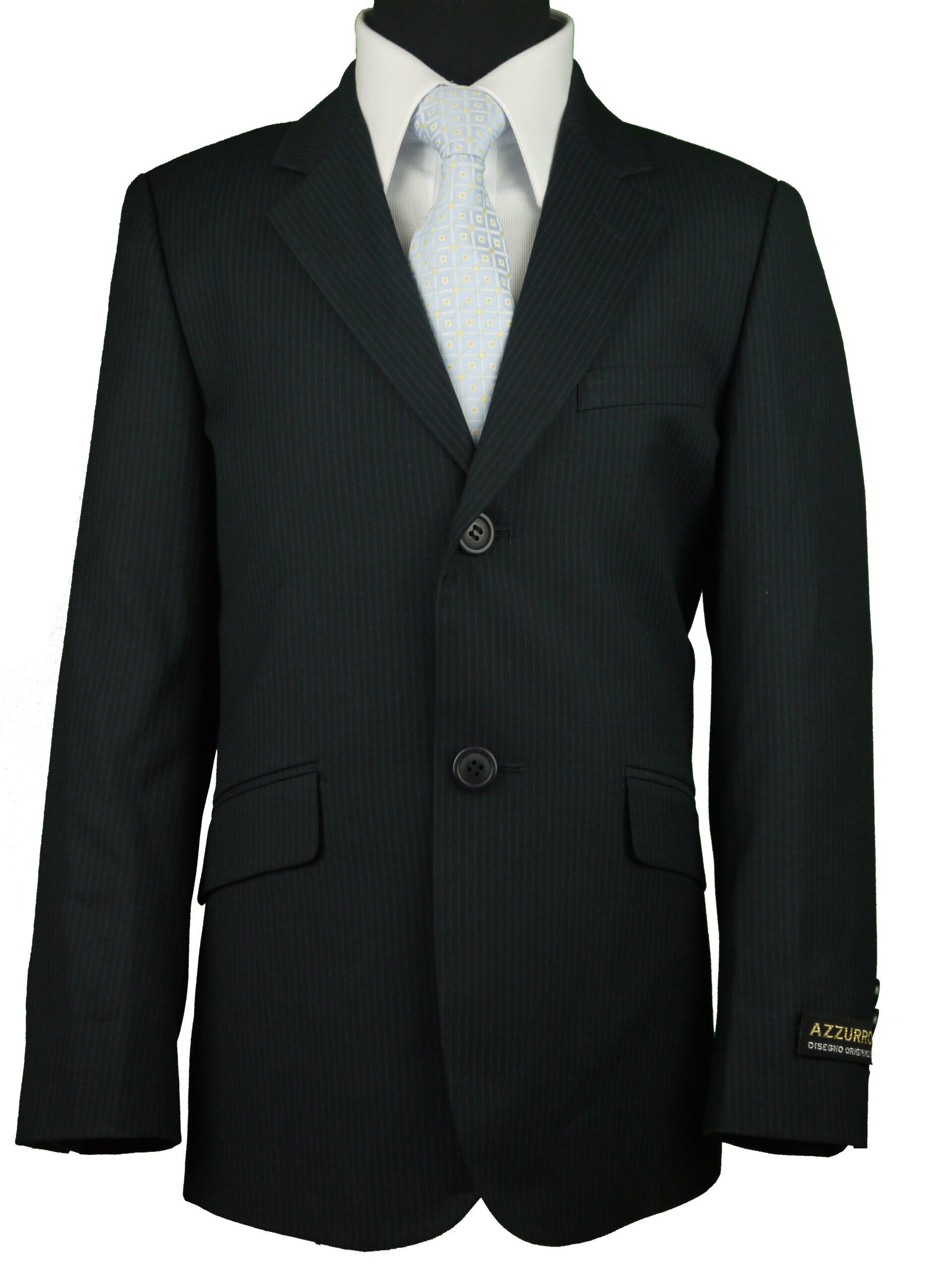 AZZURRO Boys Classic Fit Navy Pinstripe Suit - Adjustable Waist Pants