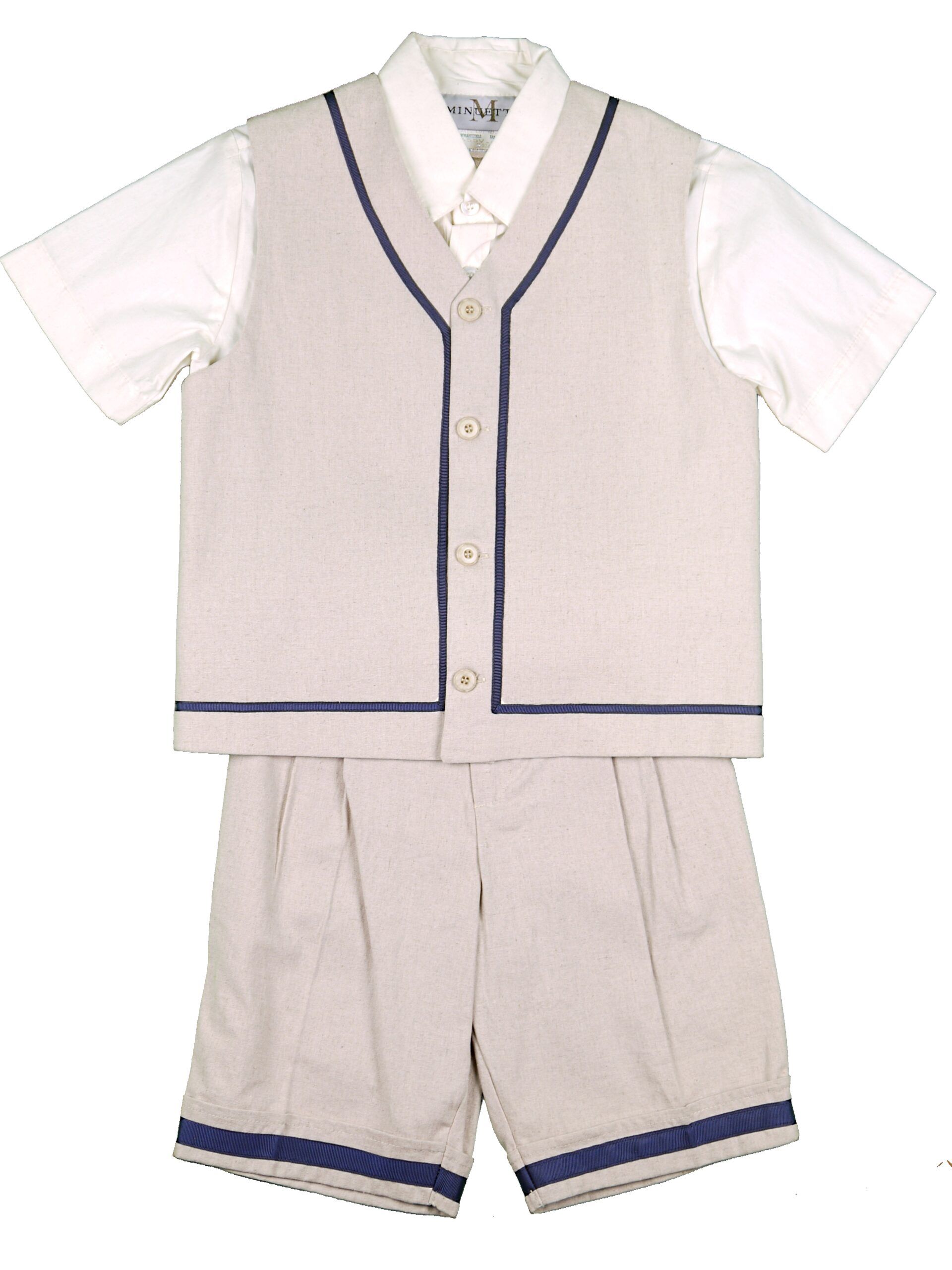 Boys Classic Fit Beigek Suit Vest With Short