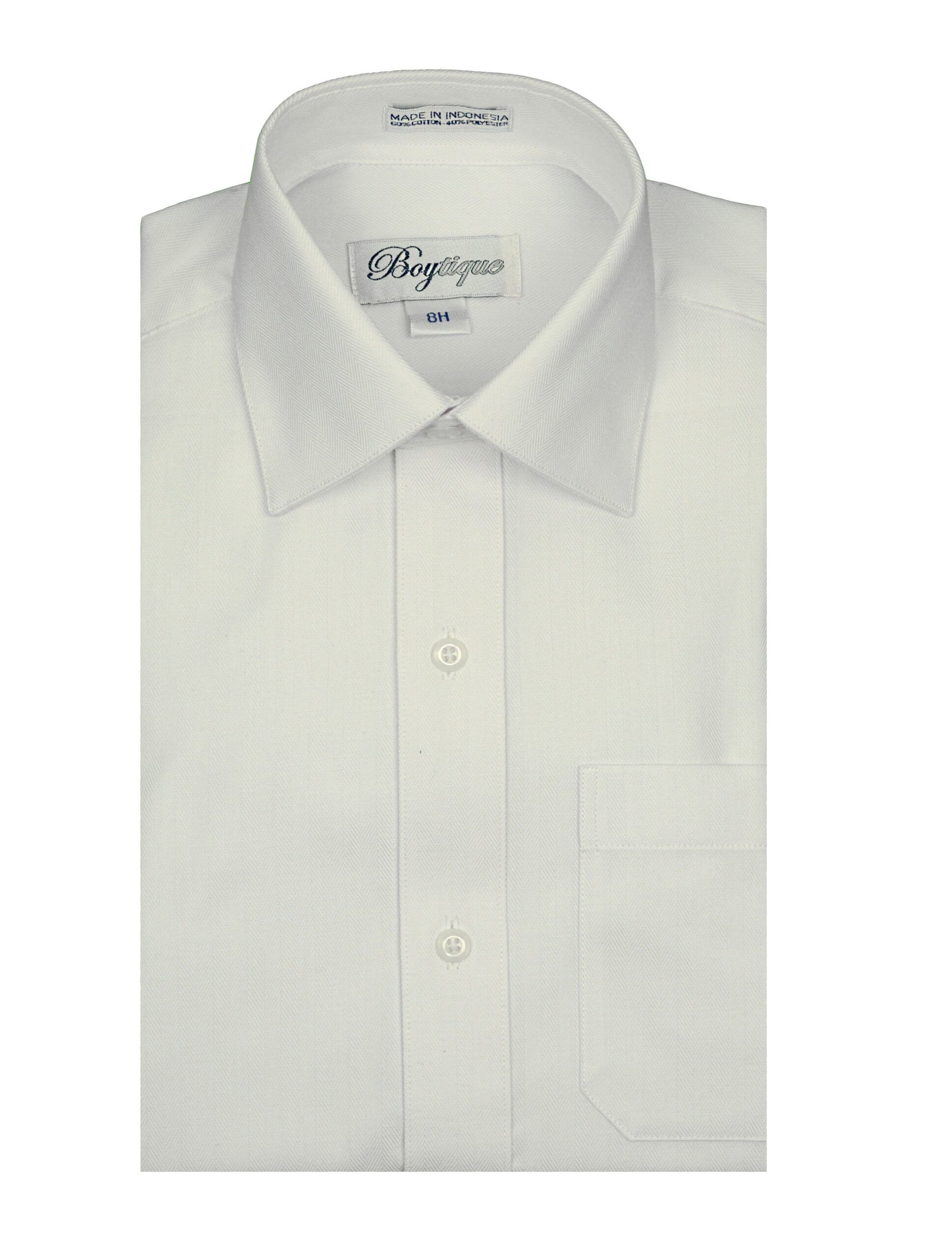 BOYTIQUE Boys White on White Cotton Blend Long Sleeve Dress Shirt