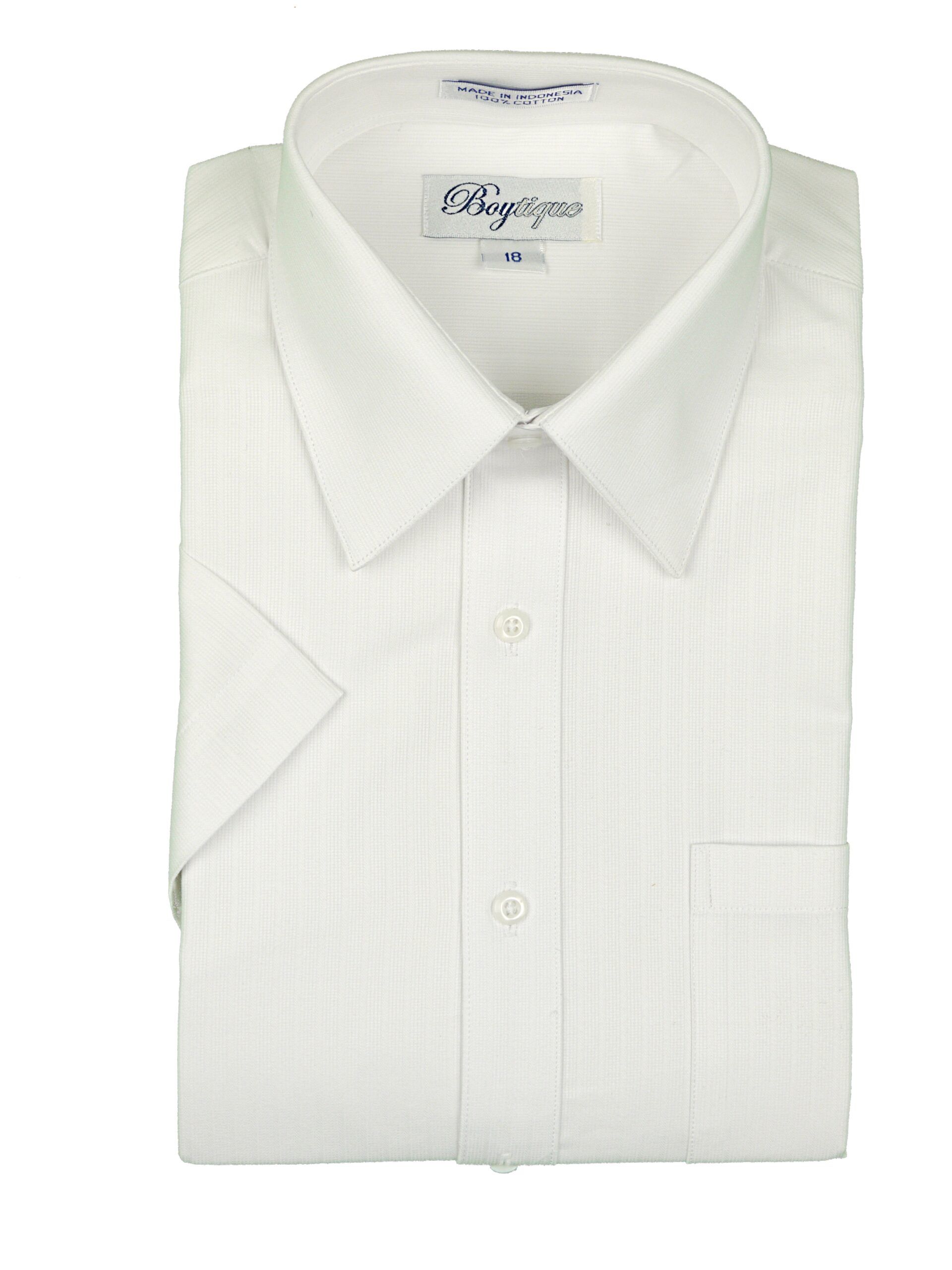 BOYTIQUE Classic Fit Short Sleeve 100% Cotton White Dress Shirt