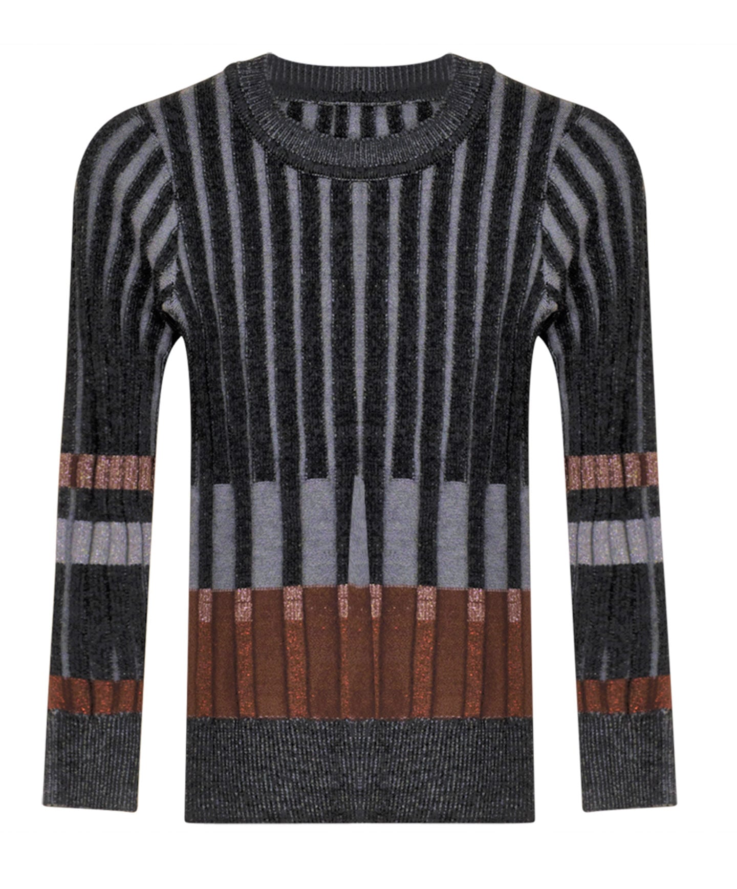 BROWN LABEL Boys Microfiber Blend Grey & Black Design Crew Neck Knit Sweater