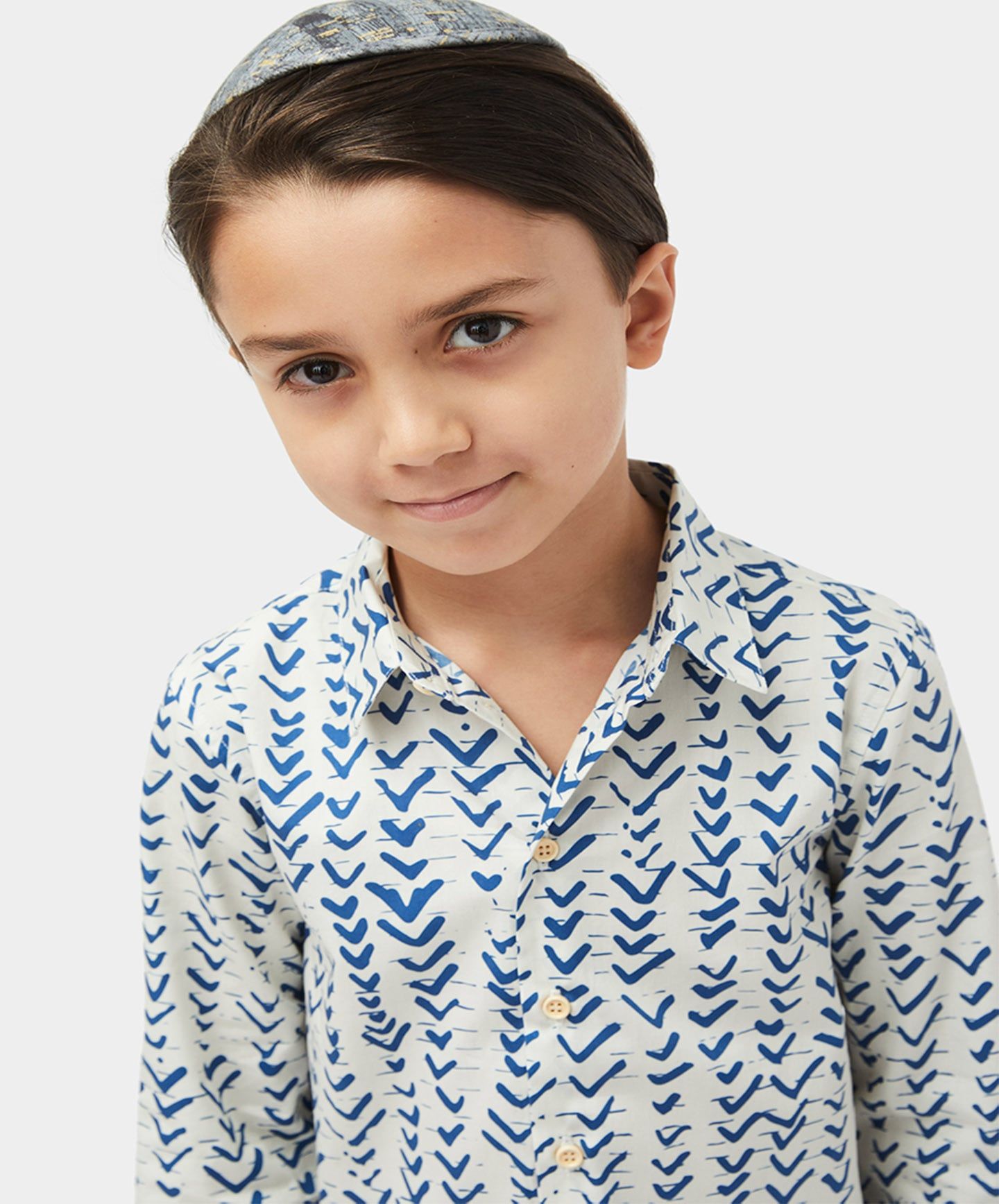 BUTTONUP BY IKIPPAH Boys Long Sleeve Blue Check Design Cotton Dress Shirt